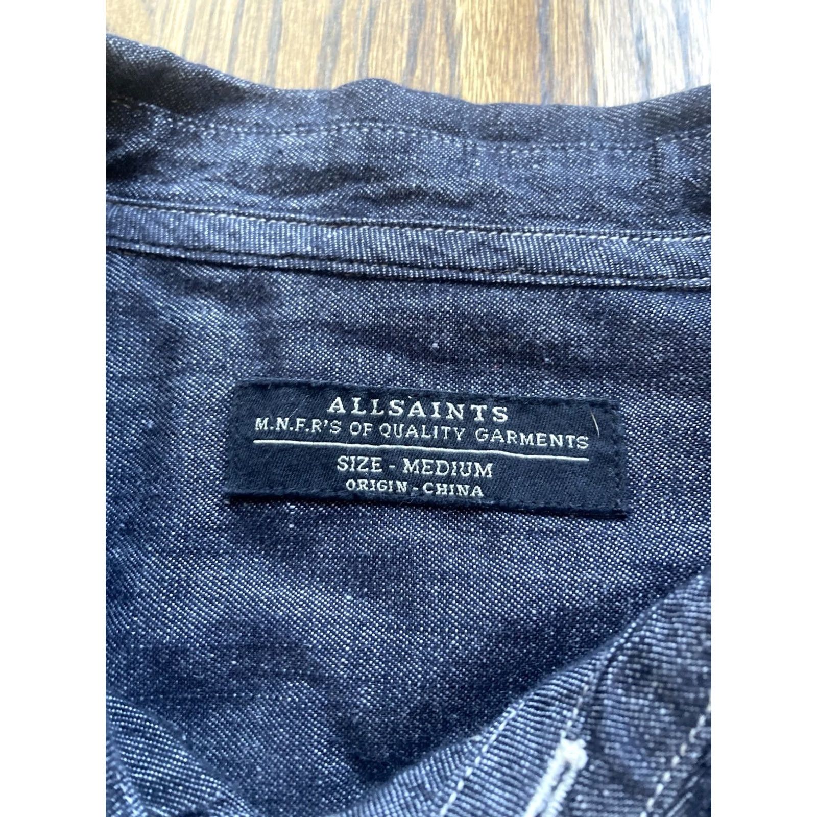 Allsaints ALLSAINTS Cadogan Shirt Mens Medium Blue Chambray Button-Up Linen Blend Shirt Size US M / EU 48-50 / 2 - 6 Thumbnail
