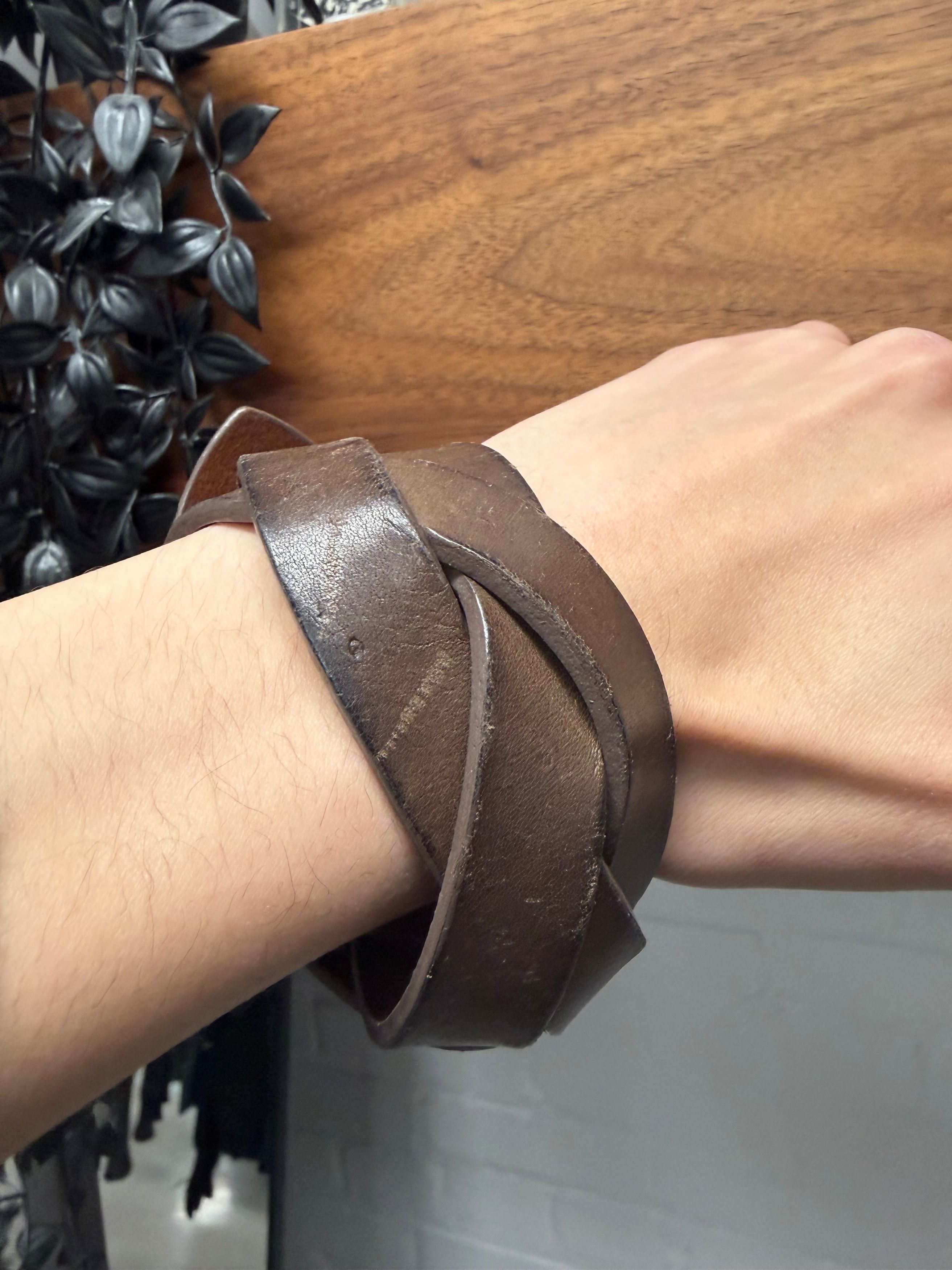 Maison Margiela Maison Margiela ‘Woven’ Brown Calfskin Leather Bracelet Size ONE SIZE - 2 Thumbnail