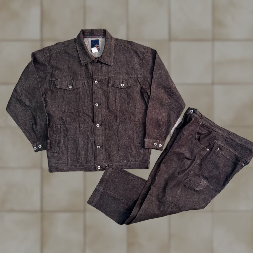 Denime GODBODY Denim Jacket & Baggy Jeans XL Brown 100% Cotton Button Up Hip Hop Men Casual Size US 36 / EU 52 - 1 Thumbnail