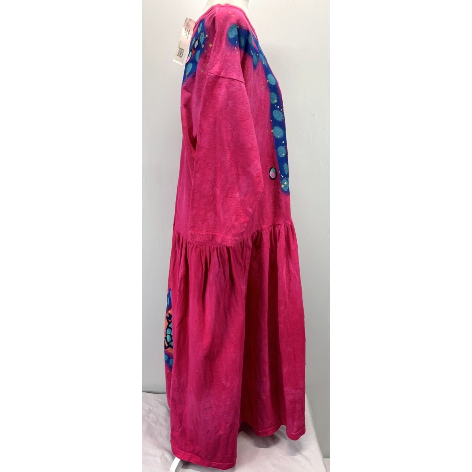 Pinko Vtg Kidra Art wear Dress XL Painted Turtle Made USA Pockets Cotton Midi Pink Size XL / US 12-14 / IT 48-50 - 4 Thumbnail