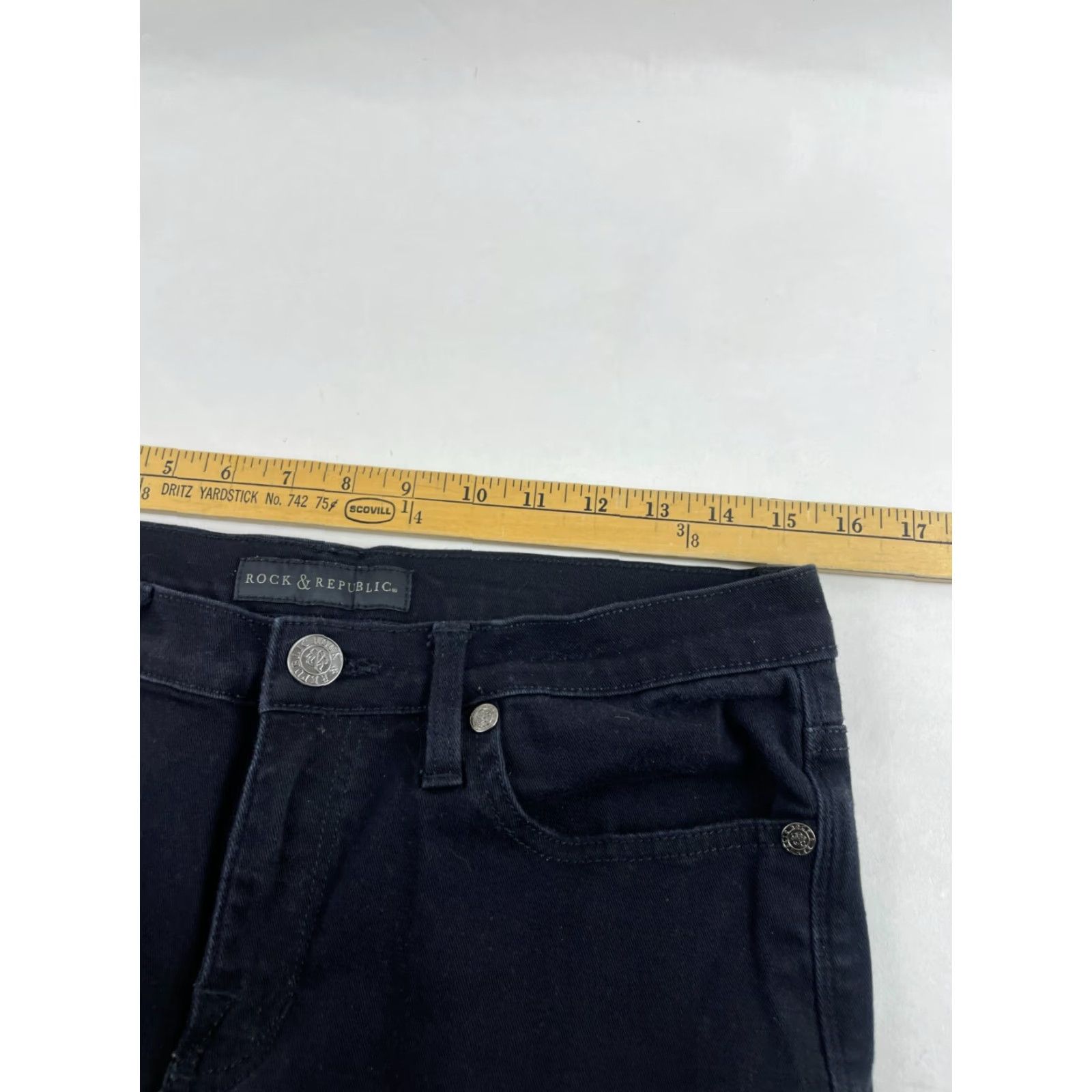 Vintage Rock & Republic Jeans Women's 10M Black Skinny Denim Pockets 30in Inseam 31in Waist Vintage No Berlin 90s? Size 24" / US 00 / IT 34 - 4 Thumbnail