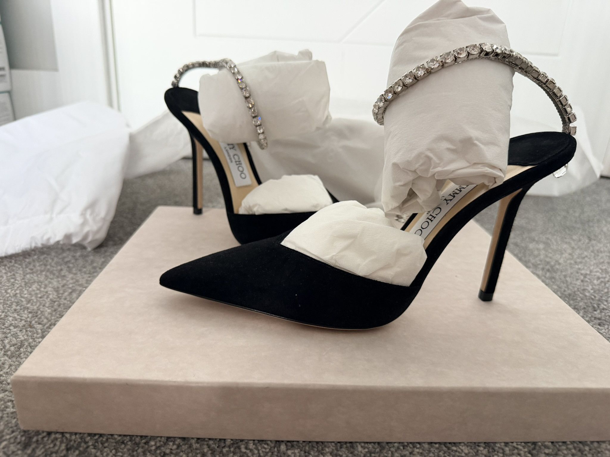 Jimmy Choo JIMMY CHOO Saeda 100 Black Suede New & Authentic Size US 8.5 / IT 38.5 - 1 Thumbnail