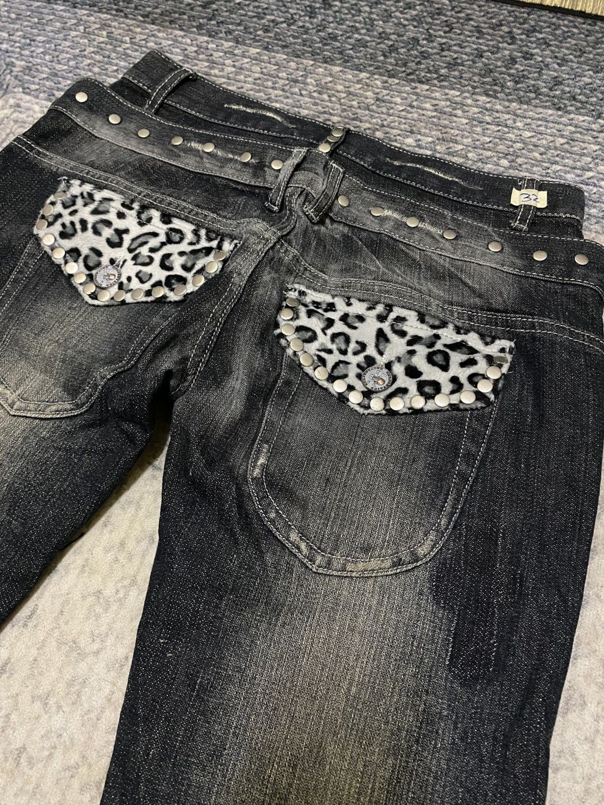 Japanese Brand HPP DOUBLE WAIST DISTRESSED STUD FLARED JEAN Size US 31 - 14 Thumbnail