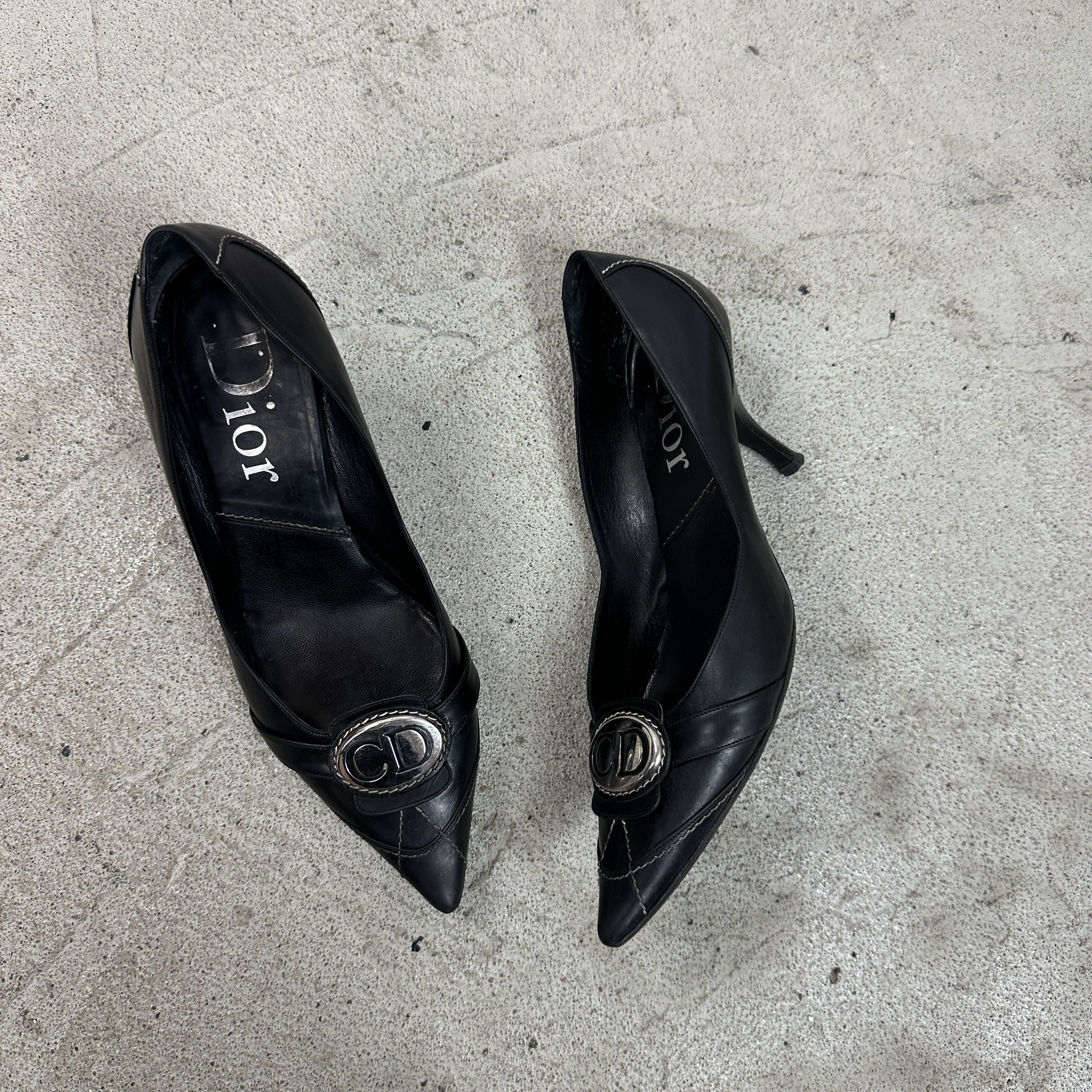 Dior × Vintage Vintage Leather 00s Old Money Christian Dior CD Logo Heels Size US 8 / IT 38 - 8 Thumbnail