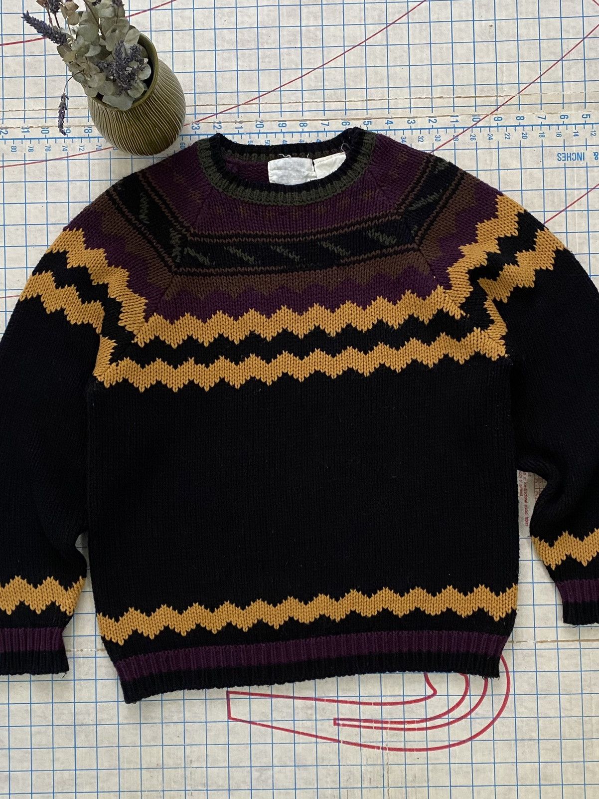 Vintage Vintage Crazy Pattern Knit Sweater Black Fits Small Size US S / EU 44-46 / 1 - 3 Thumbnail