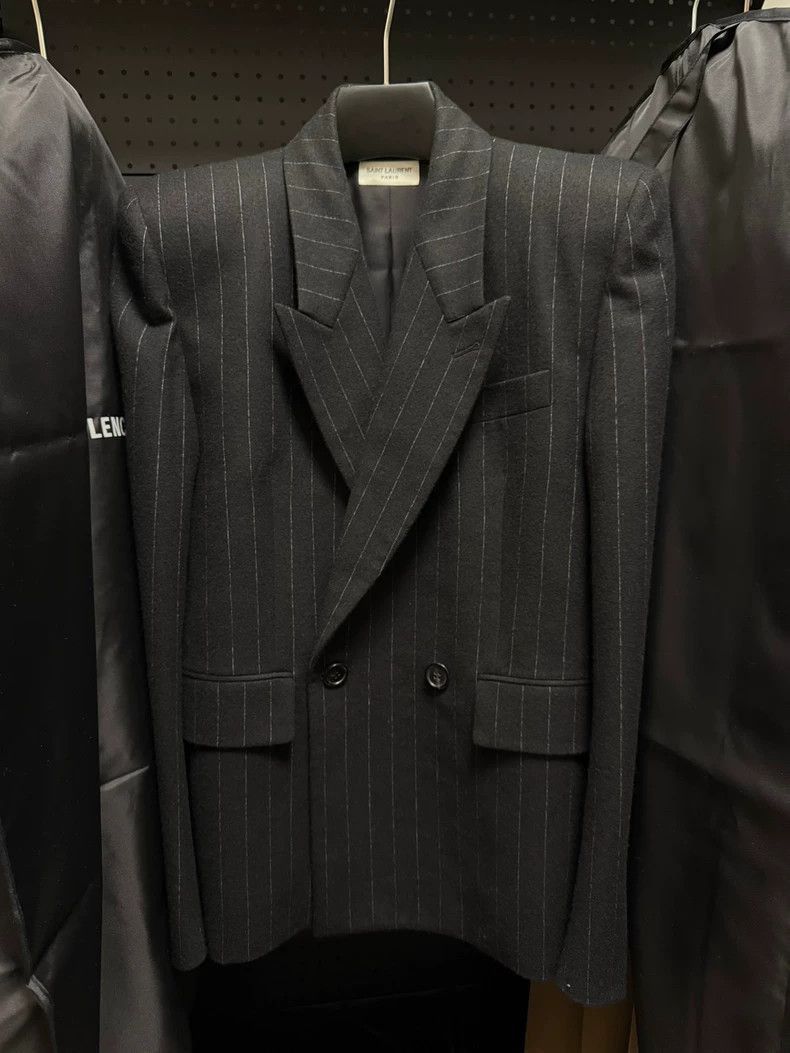 Saint Laurent Paris Saint Laurent Paris Wool striped shoulder suit jacket-2506 Size US S / EU 44-46 / 1 - 1 Thumbnail