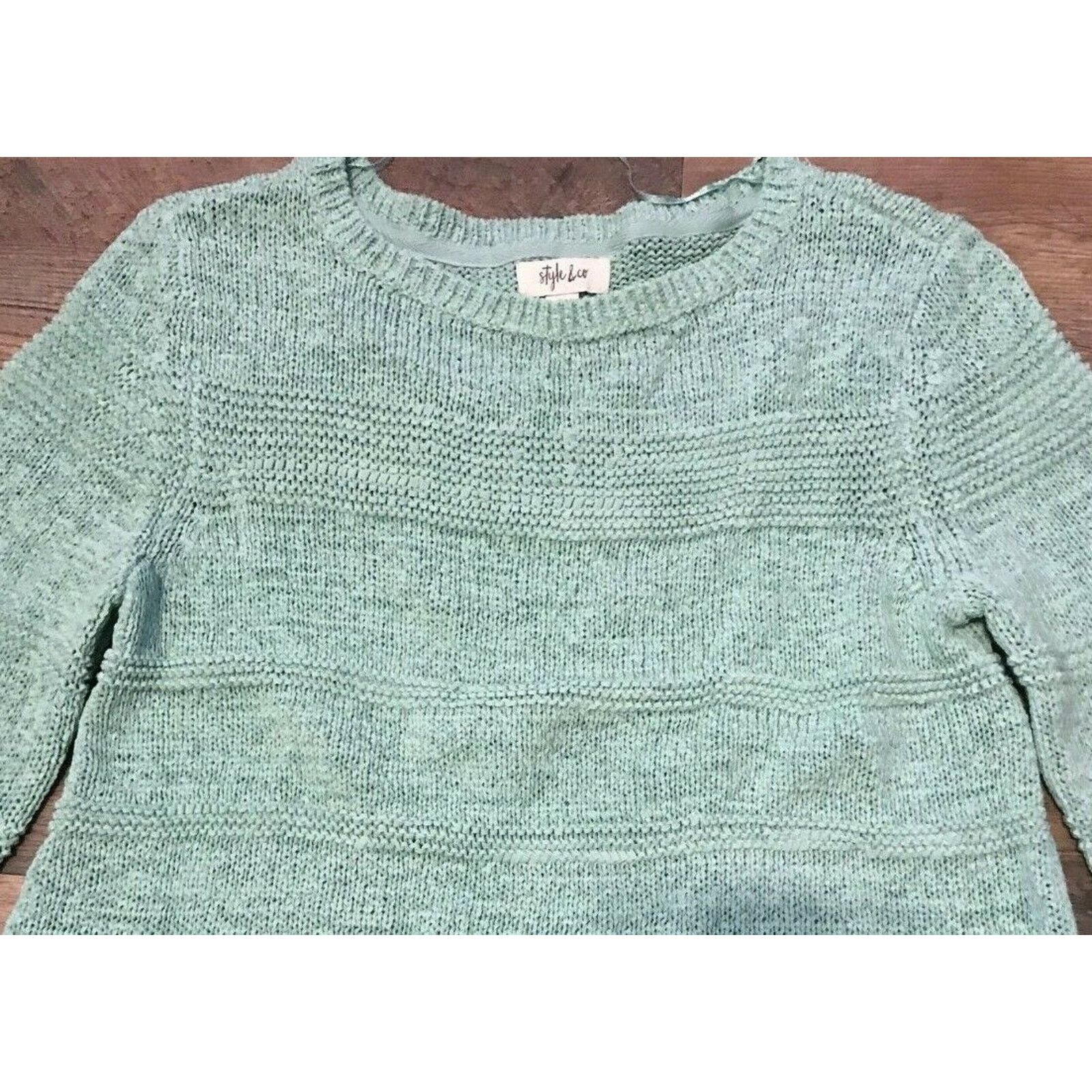 Other Style & Co Mint Ice Green Textured Pullover Sweater Large Size L / US 10 / IT 46 - 3 Thumbnail