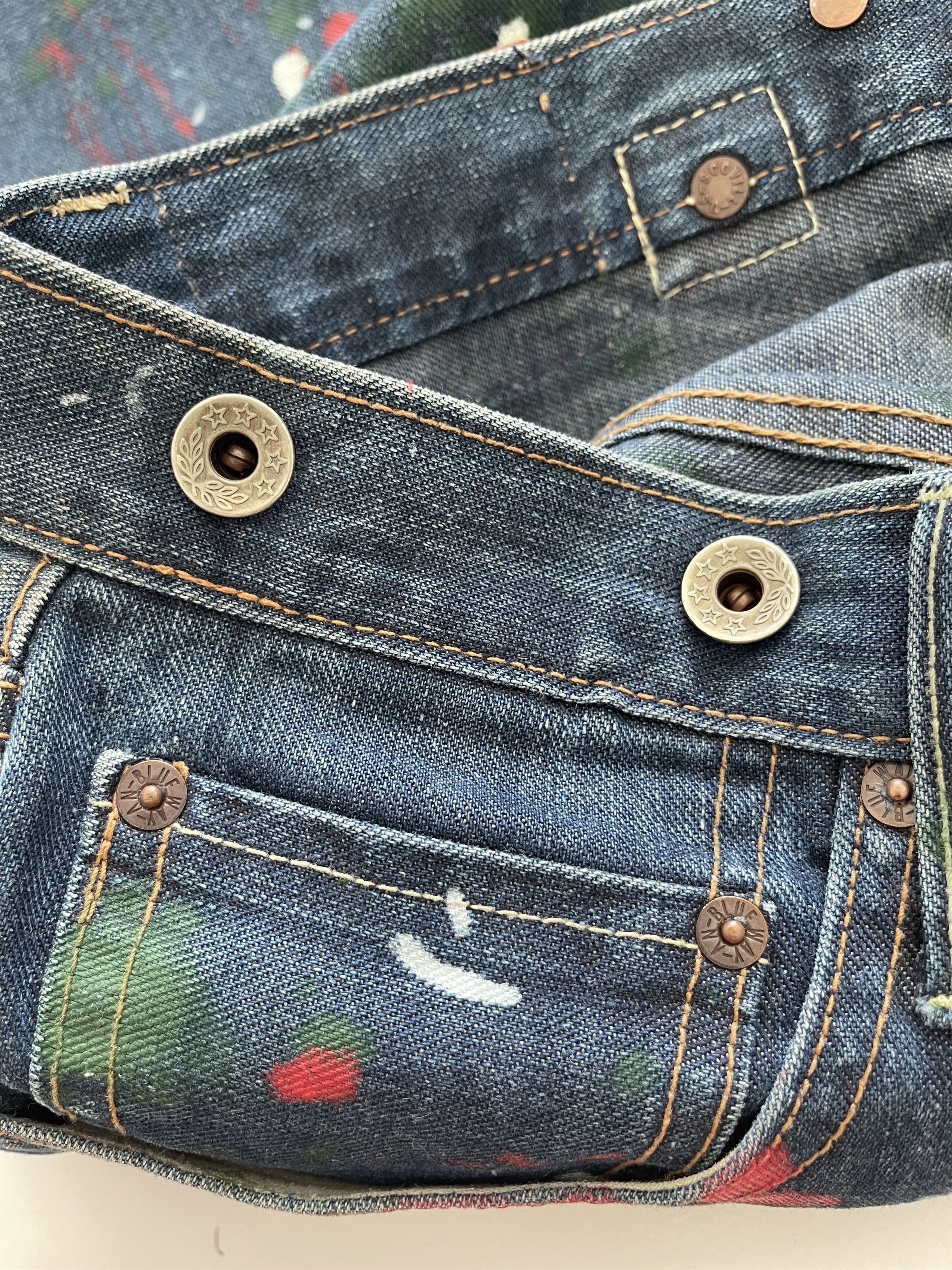 Japanese Brand Blue Way Cropped Denim Short Paint Splatter Size US 34 / EU 50 - 7 Thumbnail