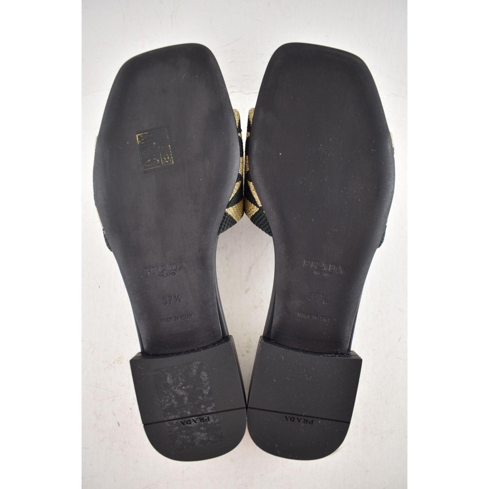 Prada Prada Jacquard Triangle Logo Black Beige Tan Leather Slide Size US 7.5 / IT 37.5 - 20 Thumbnail