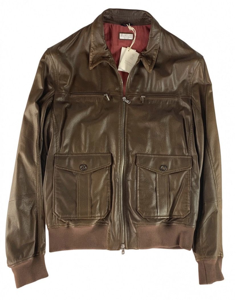 Brunello Cucinelli Brunello Cucinelli 🇮🇹 mocha leather silk lined bomber L NWT Size US L / EU 52-54 / 3 - 1 Thumbnail