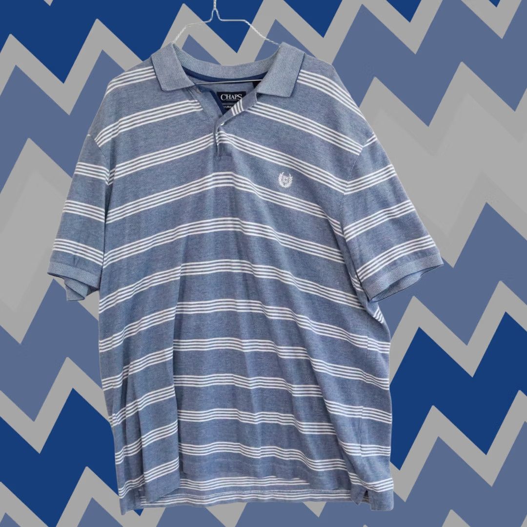 Chaps Chaps Polo Shirt Mens XL Blue Striped Short Sleeve Casual Knit Stretch Size US XL / EU 56 / 4 - 1 Thumbnail