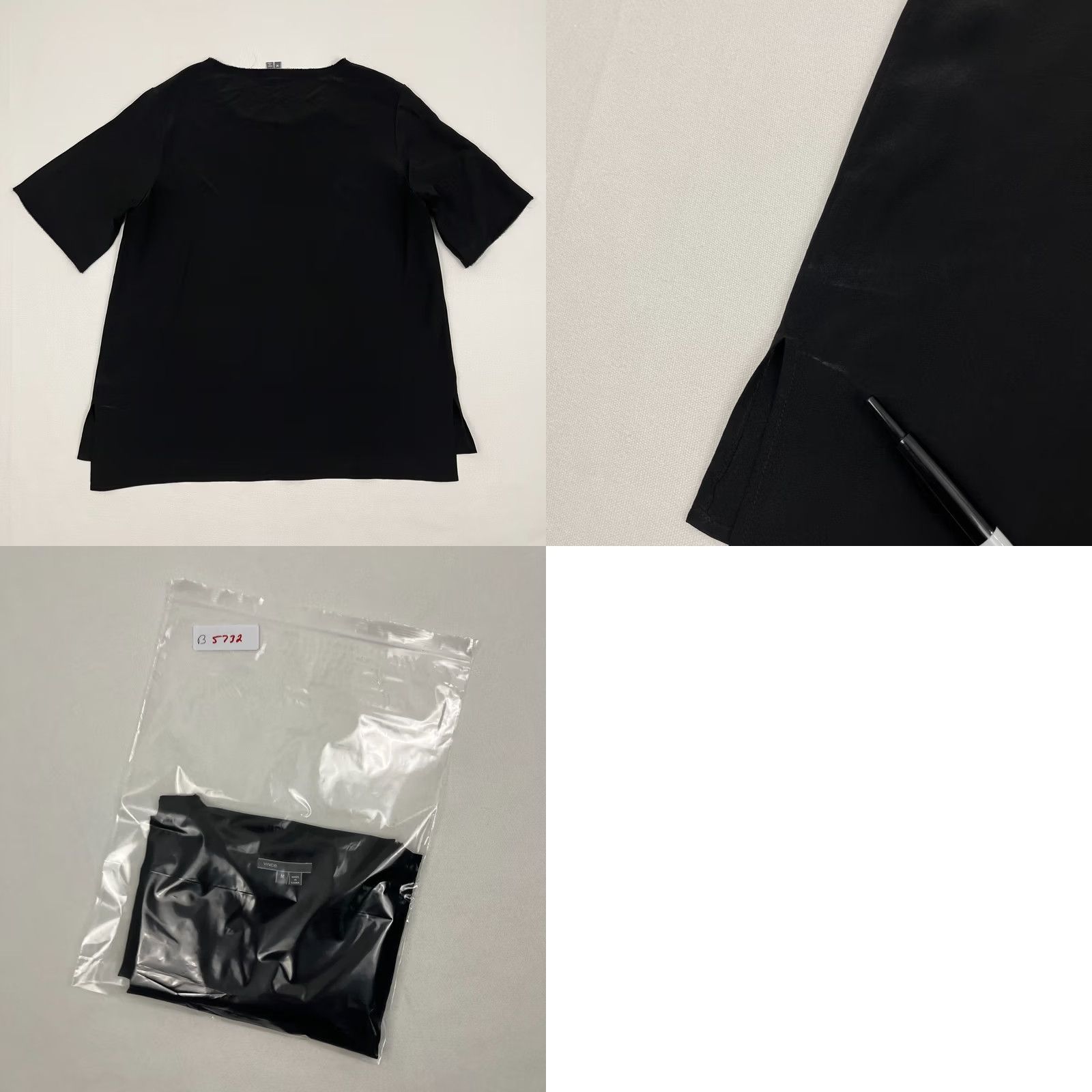 Vince Vince Blouse Womens Medium 100% Silk Black Frayed Hem Casual Office Career Work Shirt Adult Regular Black 3/4 Sleeve Womens Size M / US 6-8 / IT 42-44 - 8 Thumbnail