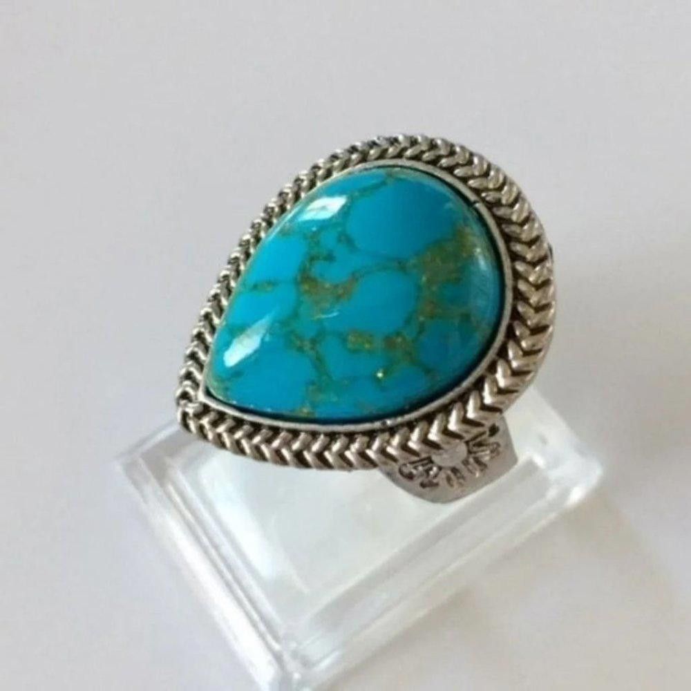 Other Big Tibetan Blue Turquoise Carved Flower Antique Silver Ring Size ONE SIZE - 4 Thumbnail