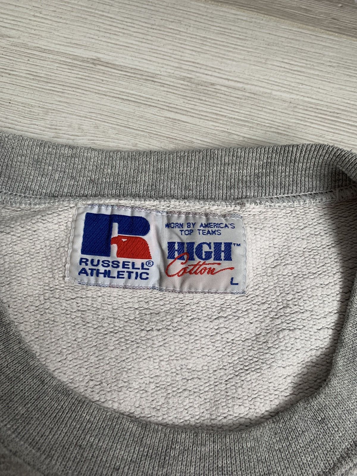 Russell Athletic × Vintage Vintage 90s Russell Athletics Spellout USA Grey Sweatshirt Size US L / EU 52-54 / 3 - 4 Thumbnail