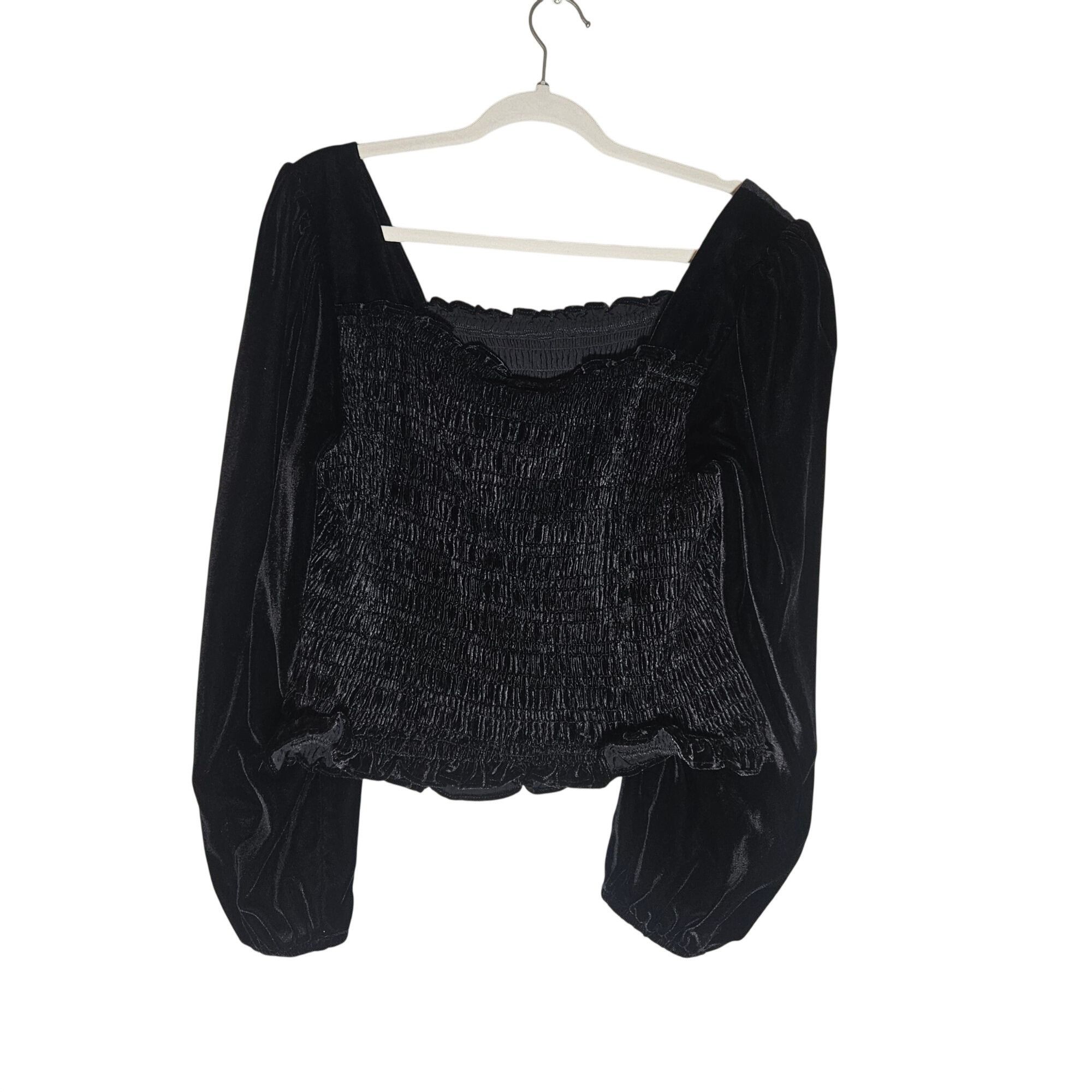 Torrid NWT Torrid Women’s Velvet Smocked 2X Blouse Black Y2K Dark Size XXL / US 16-18 / IT 52-54 - 5 Thumbnail