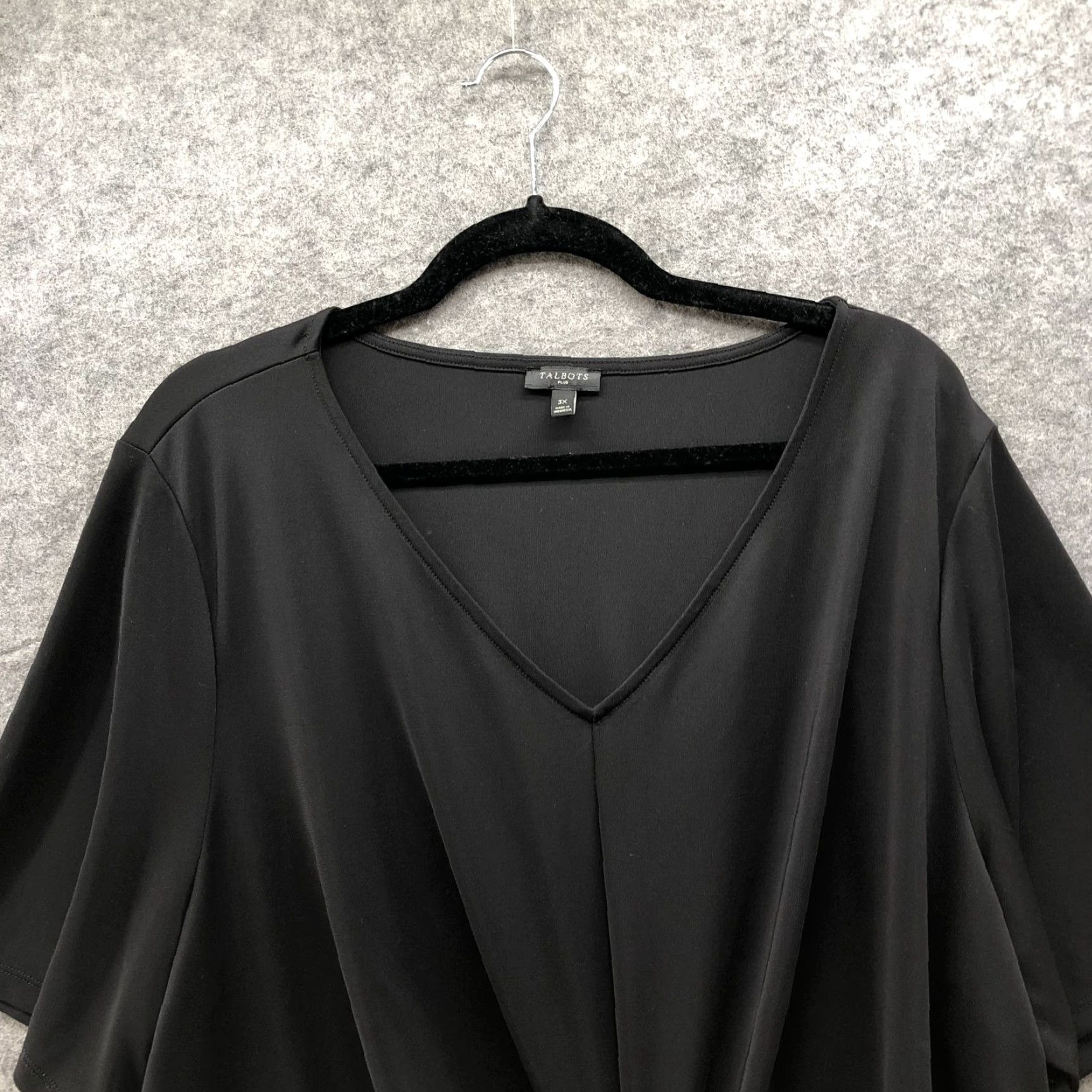 Talbots Talbots Blouse Short Sleeve Top Womens 3X Black Jersey Knit V-Neck Twist Front Shirt Pattern: Solid/Stretch Casual Size XXL / US 16-18 / IT 52-54 - 3 Thumbnail