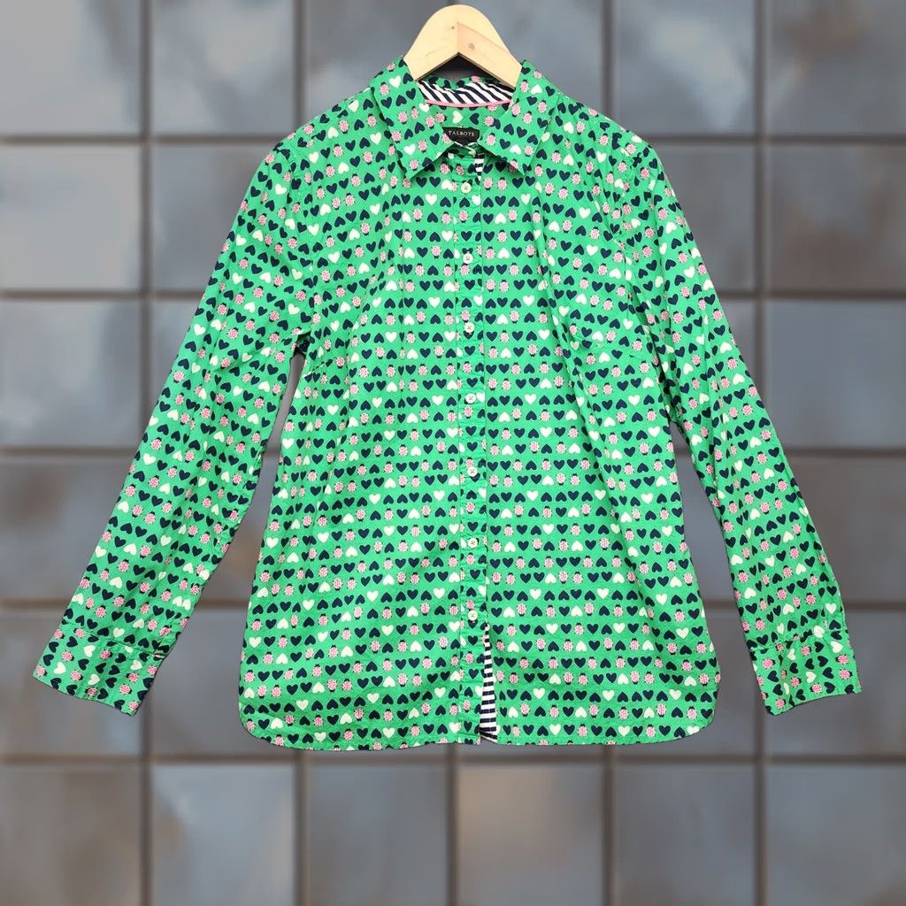 Talbots Talbots Shirt Womens Medium Green Heart Ladybug Long Sleeve Cotton Button-Front Adjustable Collar Mens? Size M / US 6-8 / IT 42-44 - 1 Thumbnail