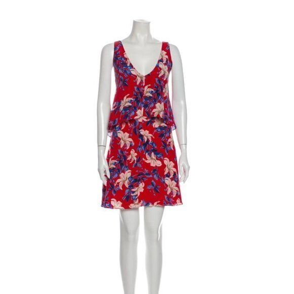 INTERMIX Intermix Silk Dress L Lisette Floral Open Back Flounce Red Size L / US 10 / IT 46 - 2 Thumbnail