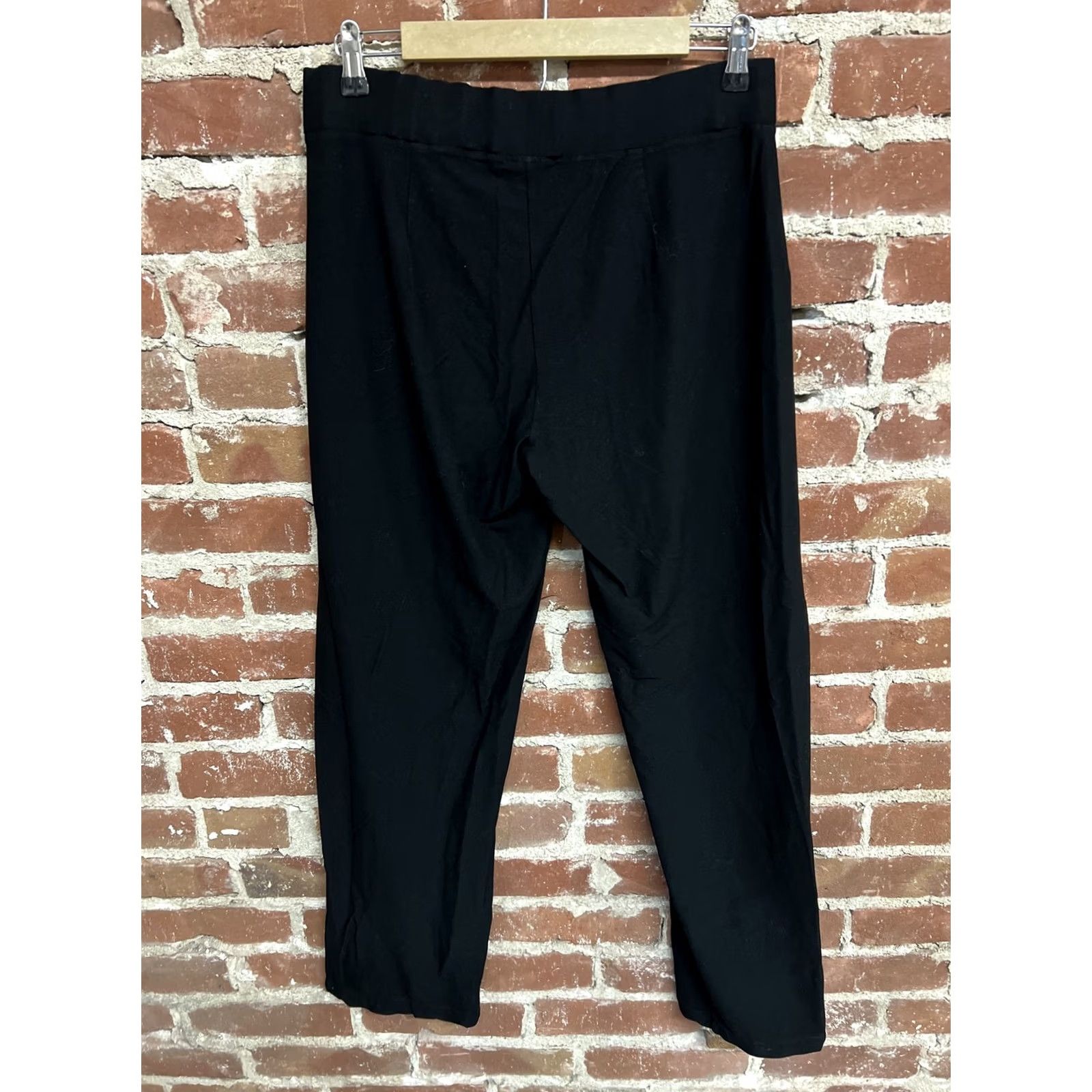 Eileen Fisher EILEEN FISHER Pants S Black Viscose Stretch Jersey Wide Leg Crop Elastic Waist Size S / US 4 / IT 40 - 3 Thumbnail