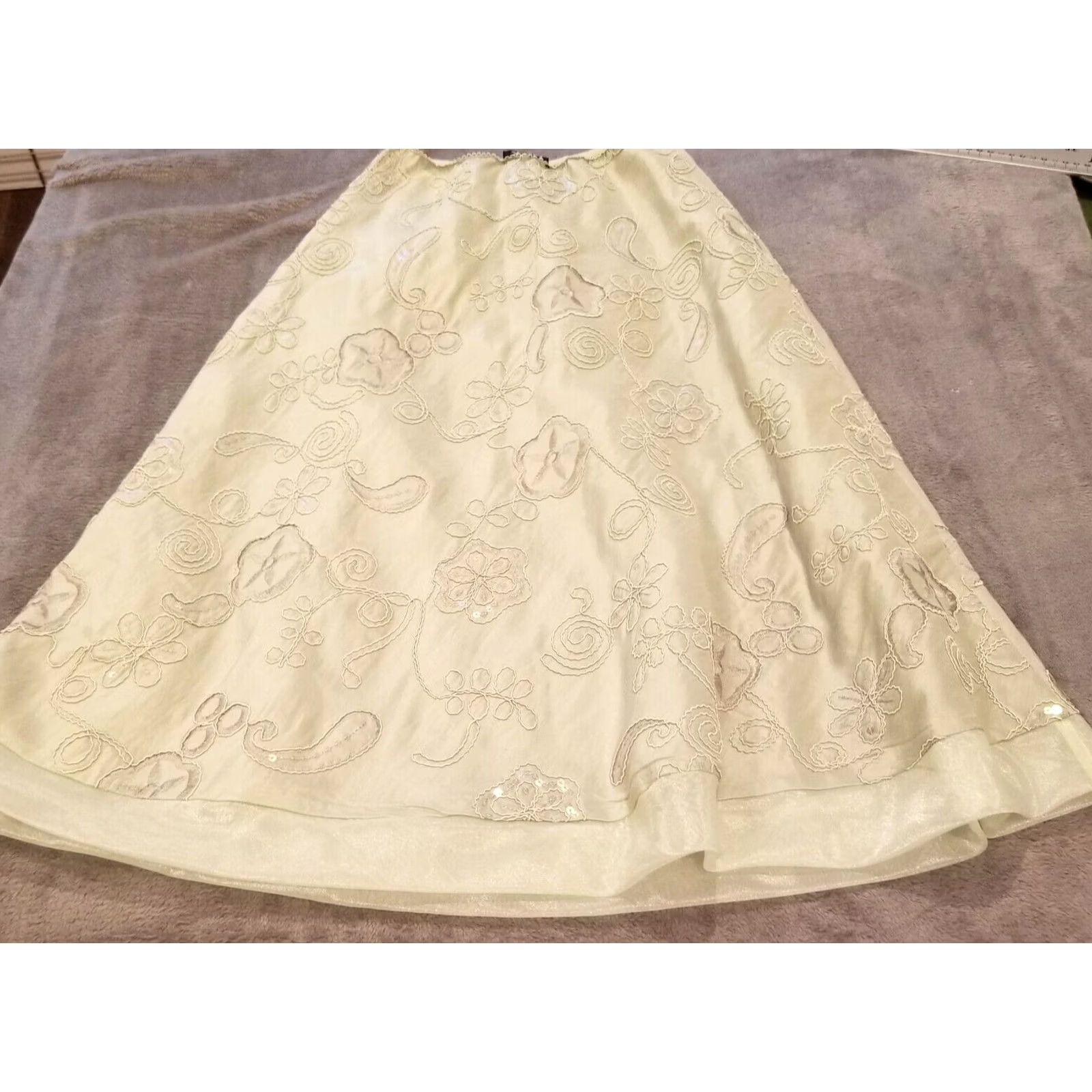 Vintage MSK Womens A-Line Skirt Small Side Zip Embroidered Floral Sequin Light Green Size 28" / US 6 / IT 42 - 2 Thumbnail