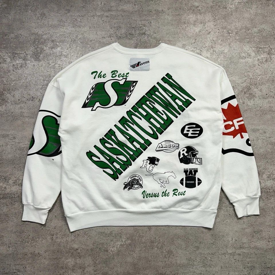 Vintage SASKATCHEWAN ROUGHRIDERS AOP SWEATSHIRT RAVENS Sz XL Size US XL / EU 56 / 4 - 2 Thumbnail