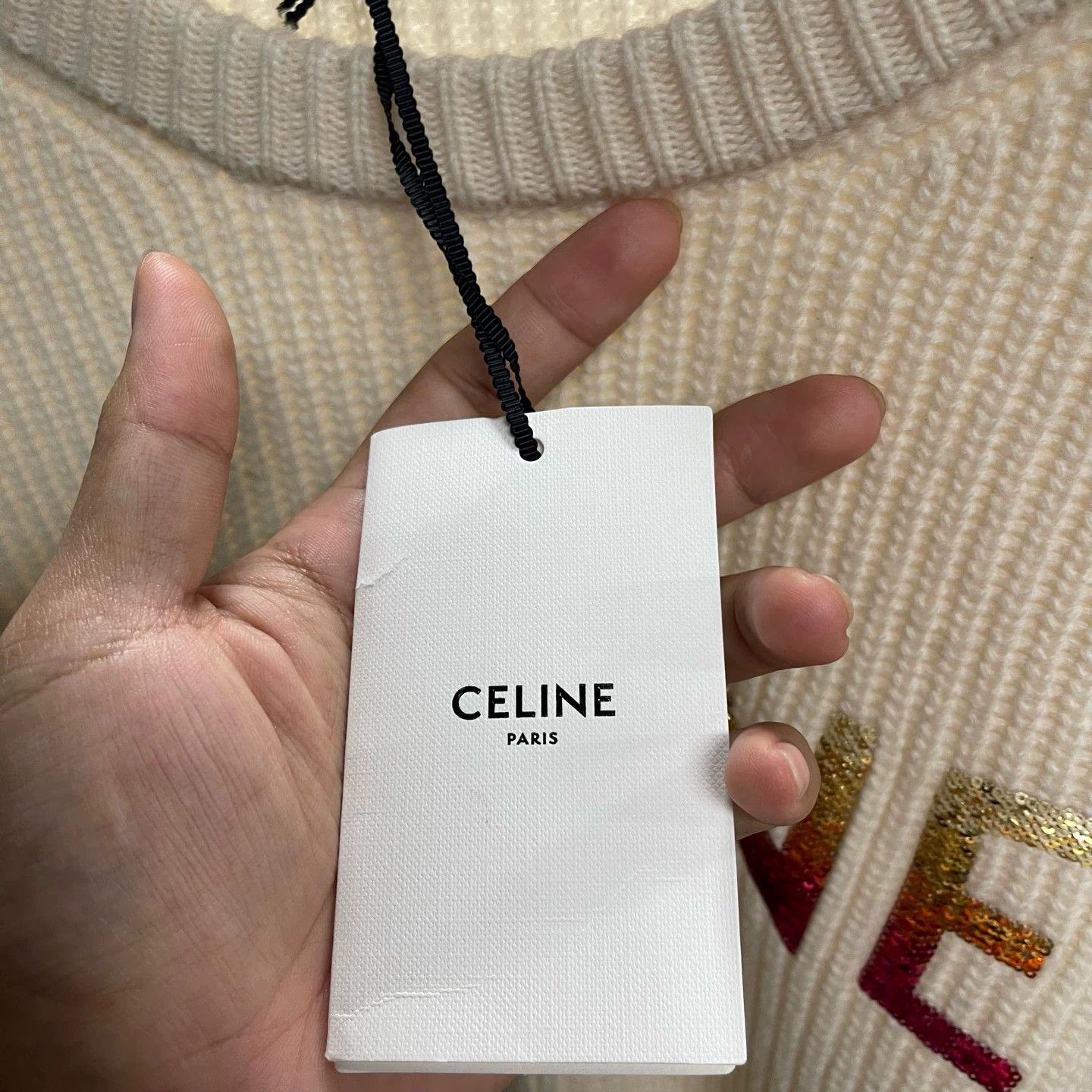 Celine Celine cream beaded large logo wool sweater M new Size M / US 6-8 / IT 42-44 - 6 Thumbnail