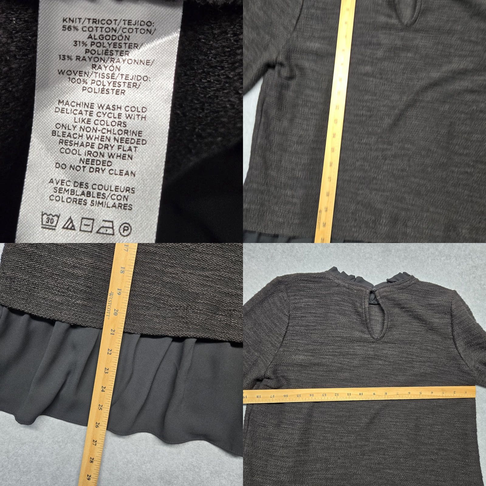 Loft VINTAGE LOFT Sweater Womens Medium Black Gray Ruffle Collar Chiffon Hem Layered NWT Size M / US 6-8 / IT 42-44 - 8 Thumbnail