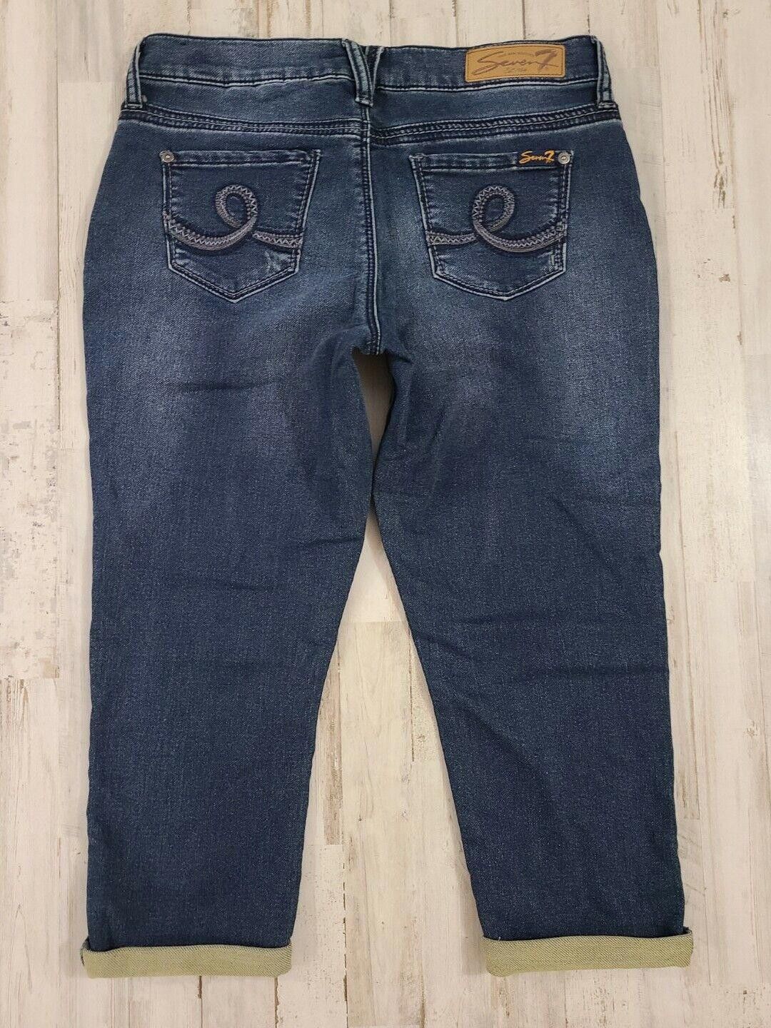 Designer Seven Jeans Size 4 Girlfriend Capris Dark Wash Distressed Size 27" / US 4 / IT 40 - 4 Thumbnail