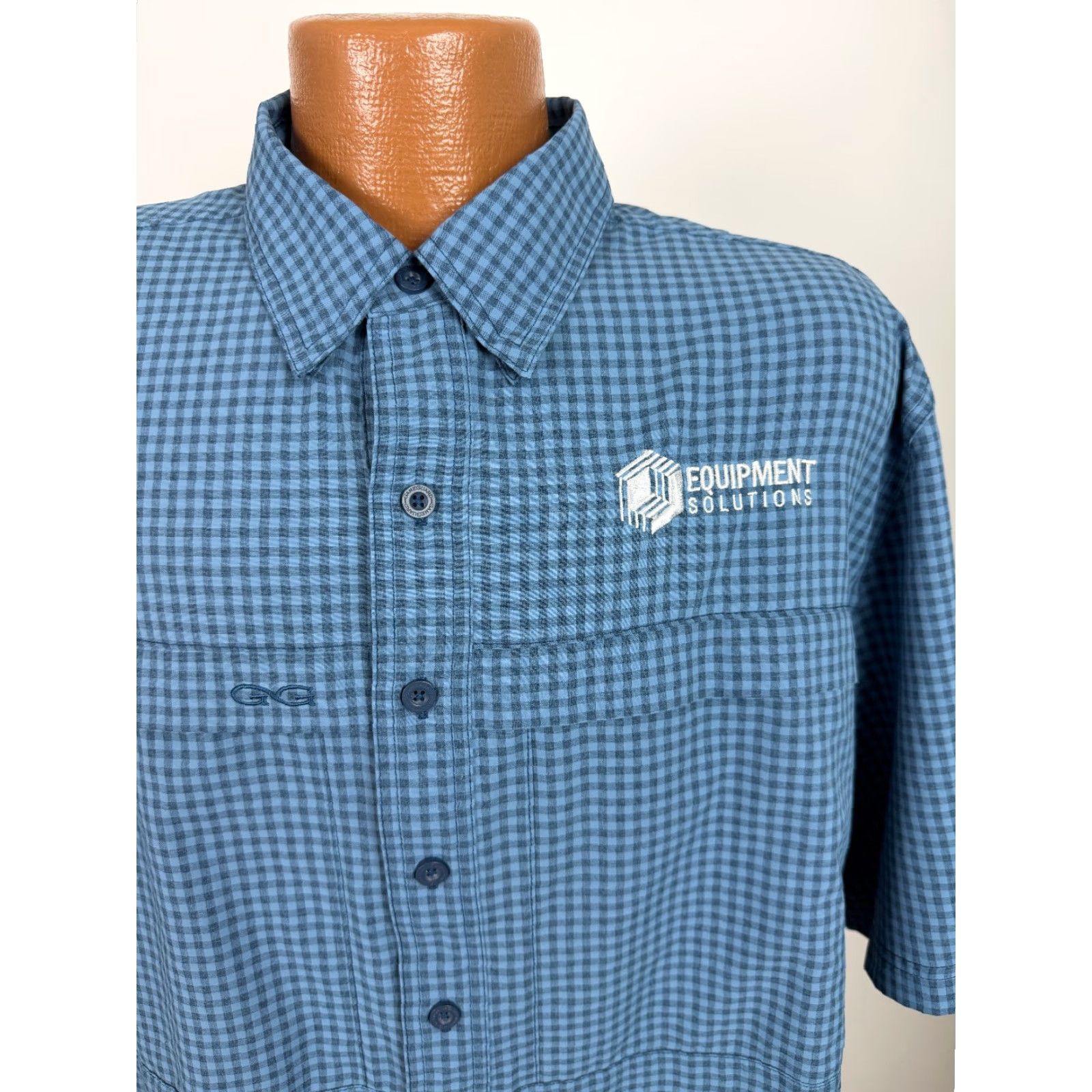 Vintage Game Guard Shirt Men 2XL Button-Up Short Sleeve Blue Polyester Microfiber Breathable Pockets Outdoor Casual Travel Size US XXL / EU 58 / 5 - 3 Thumbnail