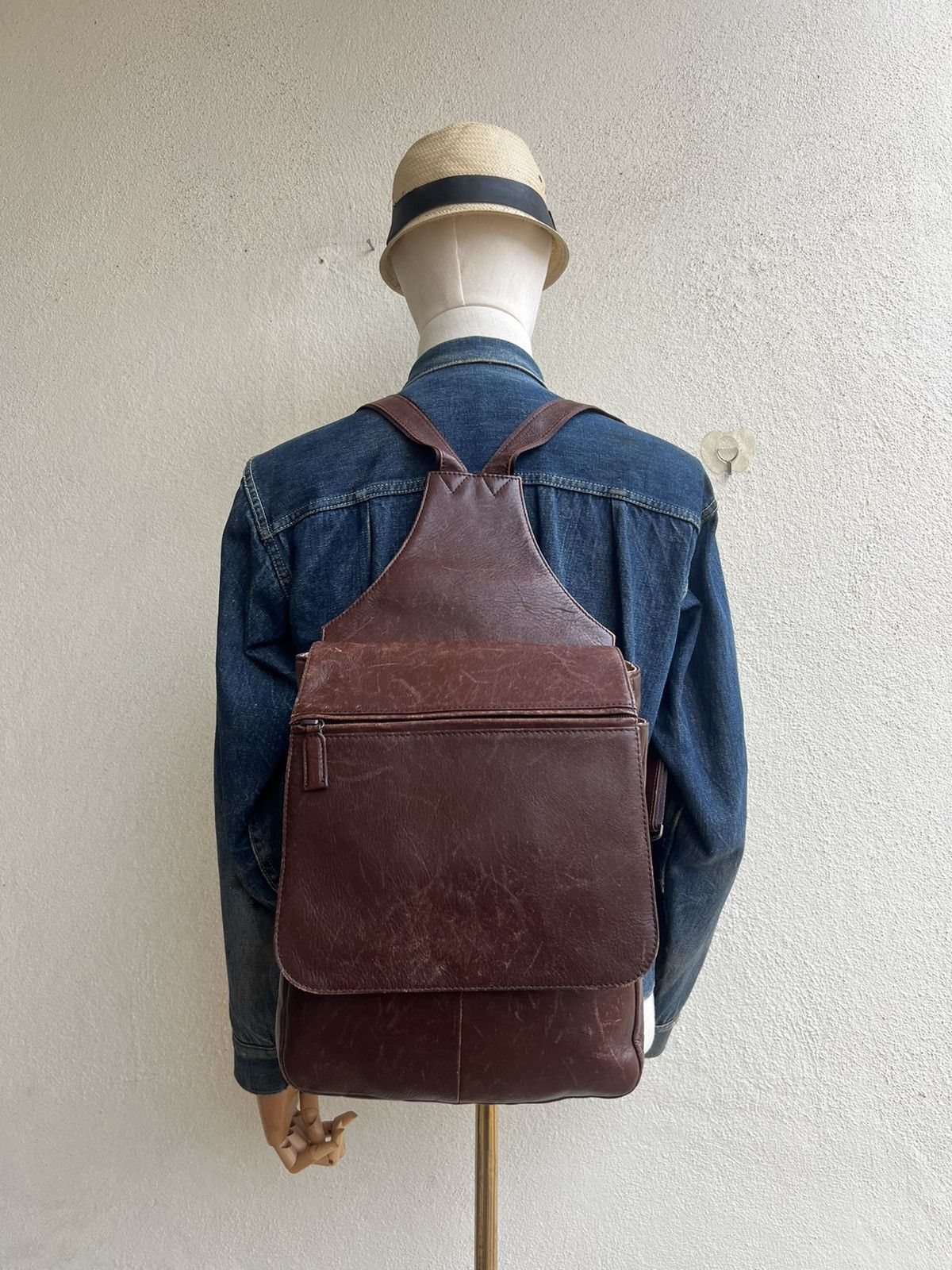 Leather Vintage HW Design Japan Hybrid Nylon Patina Leather Backpack Size ONE SIZE - 3 Thumbnail
