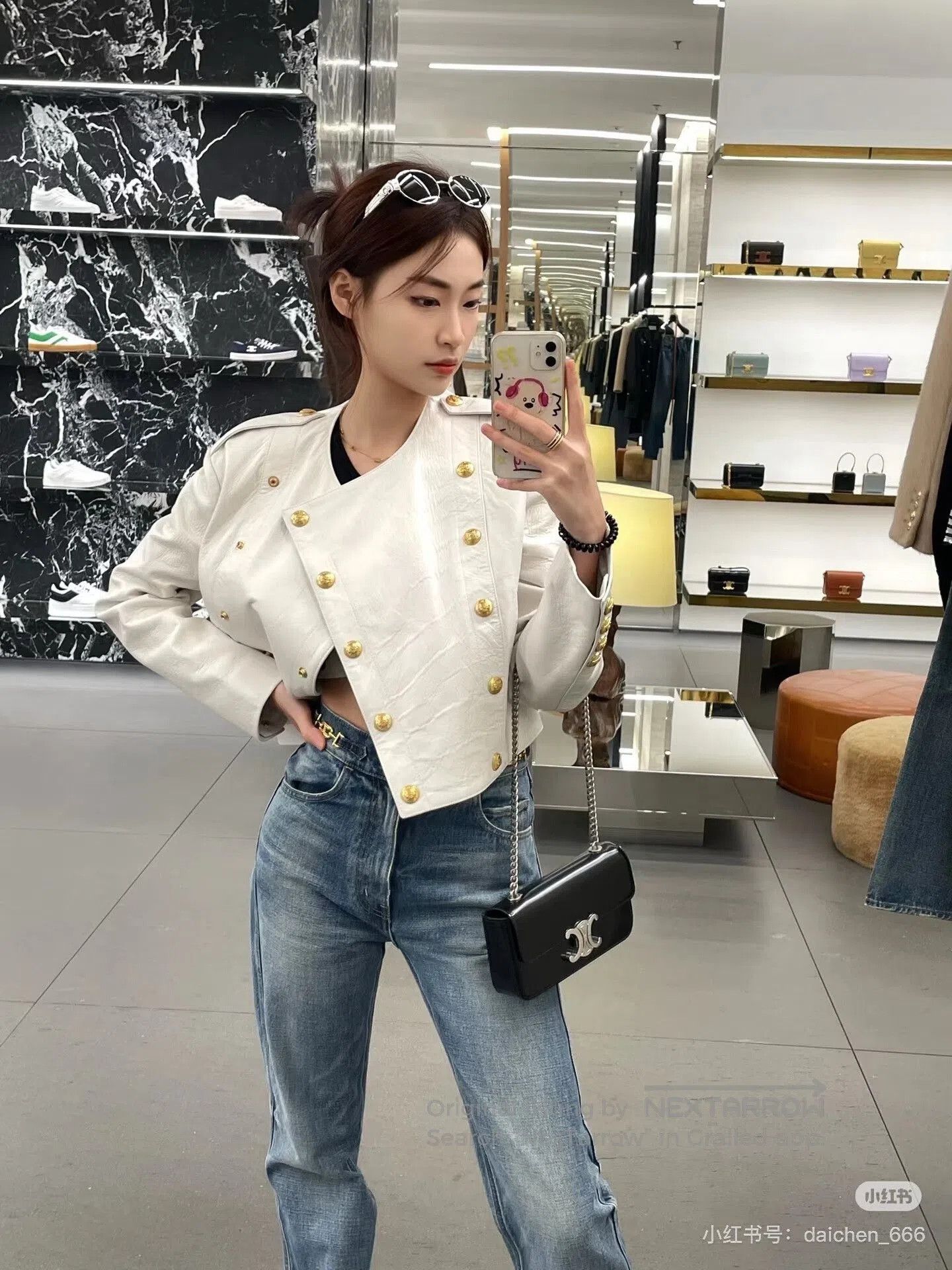 Celine Celine White Gold Button Leather Jacket. Size XXS / US 00 / IT 34 - 7 Thumbnail