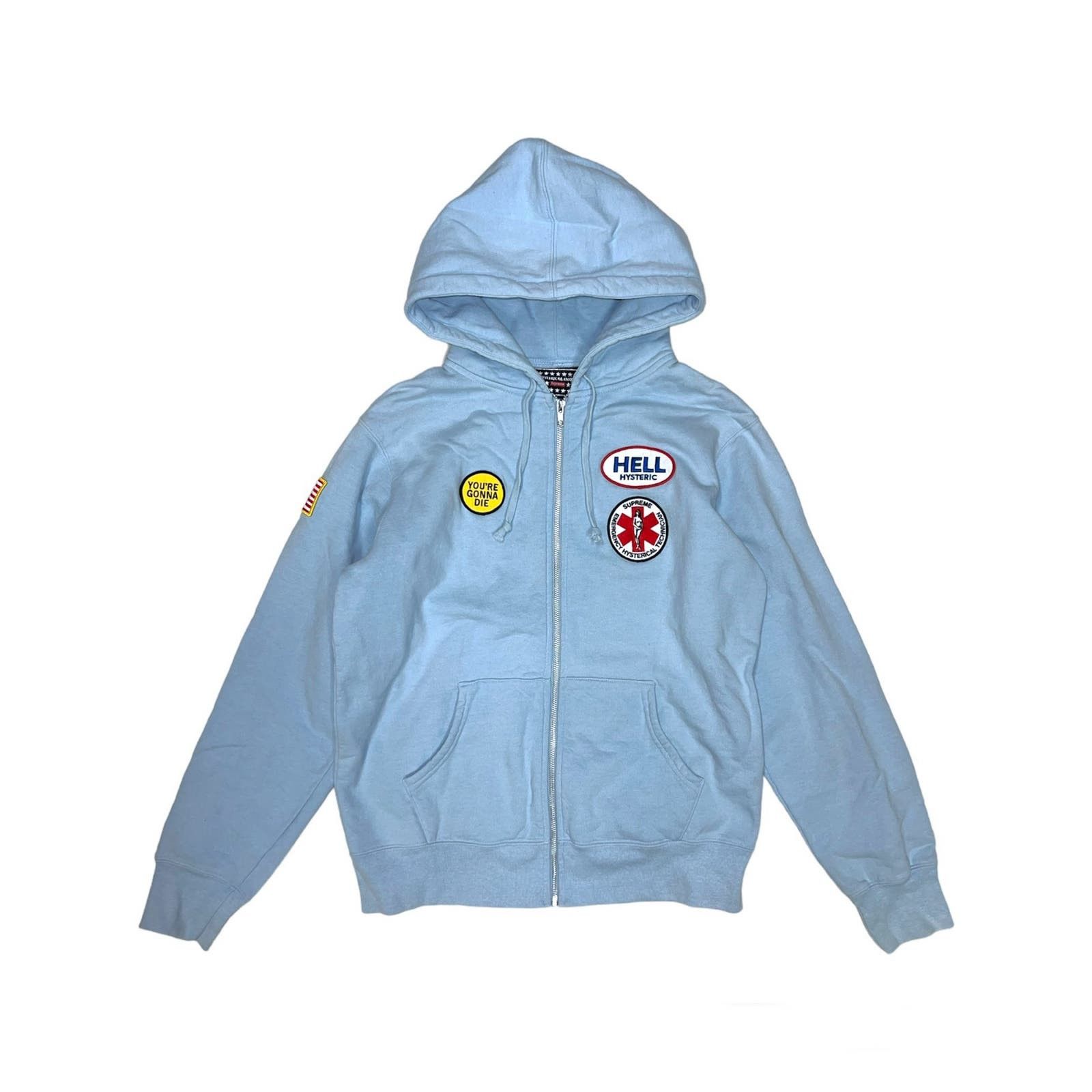 Pre-owned Hysteric Glamour X Supreme Hysteric Glamour Patches Zip Up Hoodie In Blue
