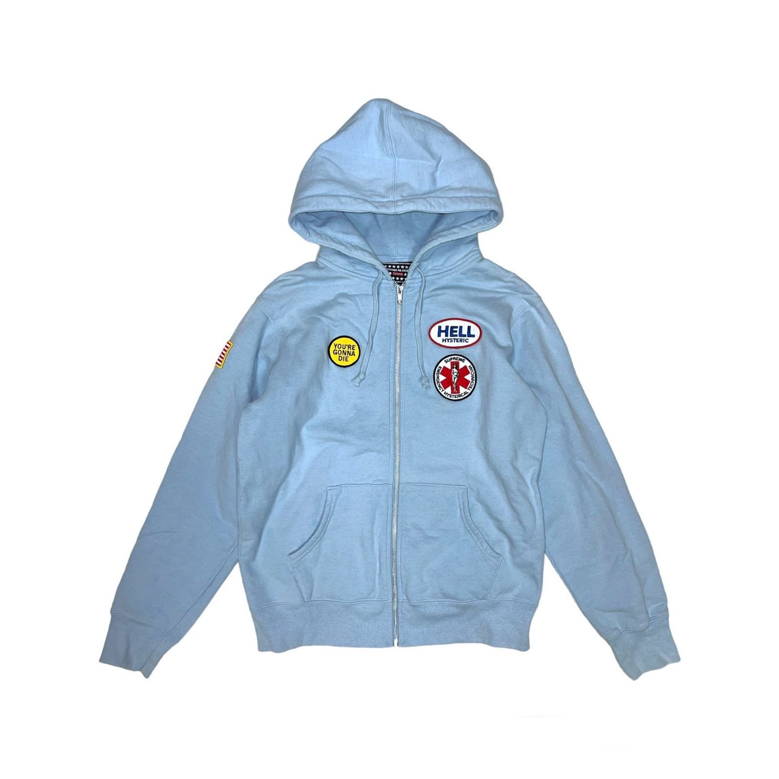 image of Hysteric Glamour Patches Zip Up Hoodie in Blue, Men's (Size Medium)