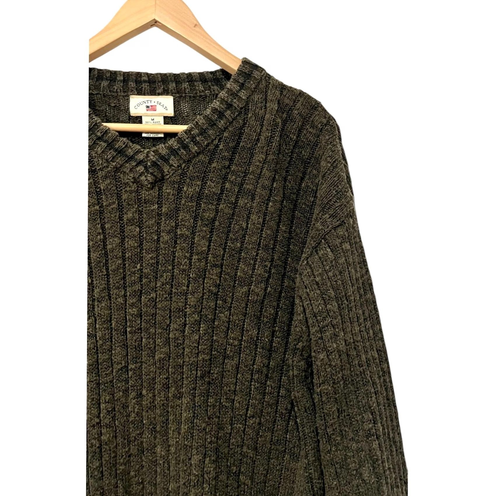 Vintage VINTAGE County Seat Mens Sweater Pullover V-Neck Ribbed Green Gray Sz M 90s Grunge Mens Size US M / EU 48-50 / 2 - 4 Thumbnail