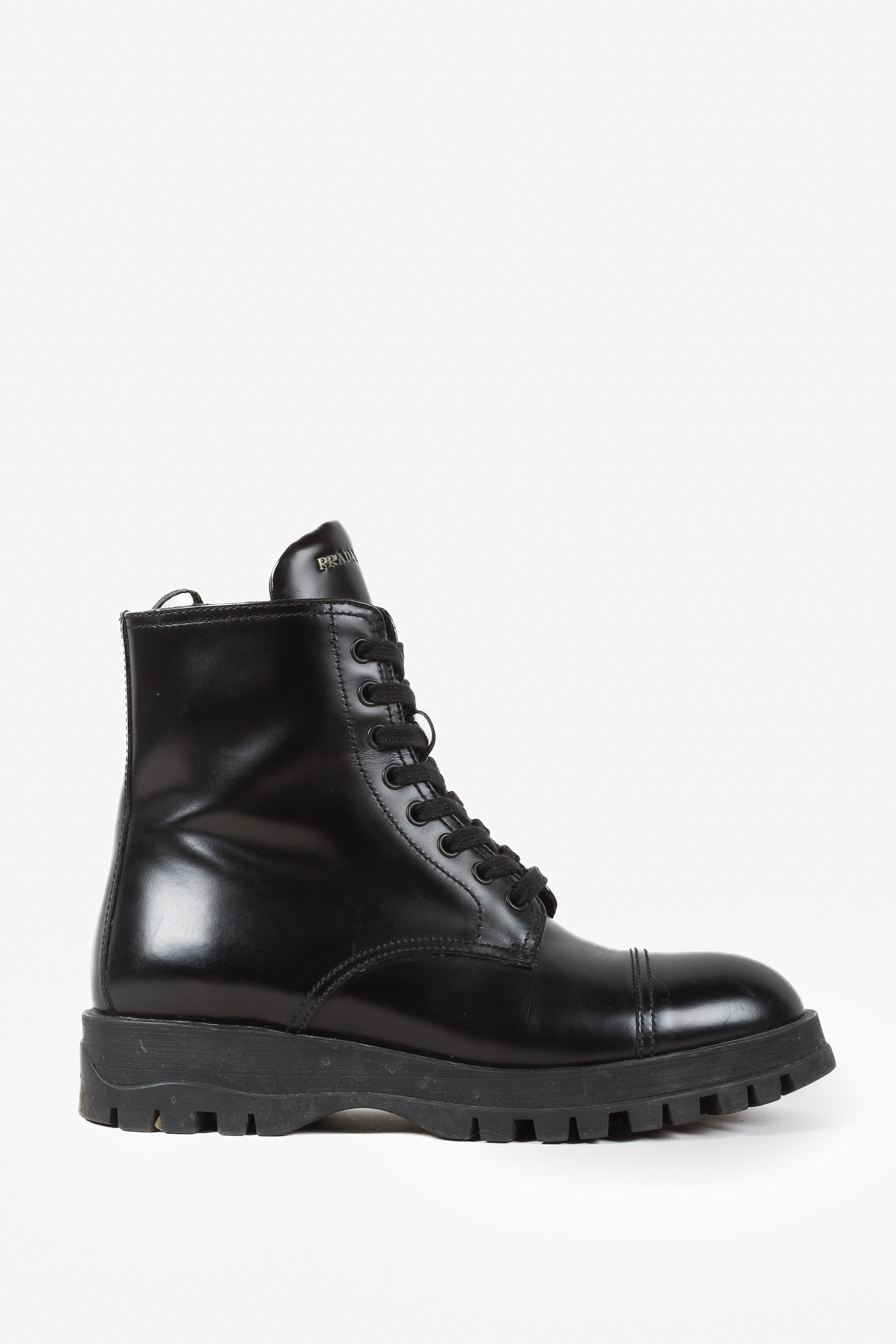 Prada Prada Spazzolato Rois Black Leather Combat Boots | Grailed