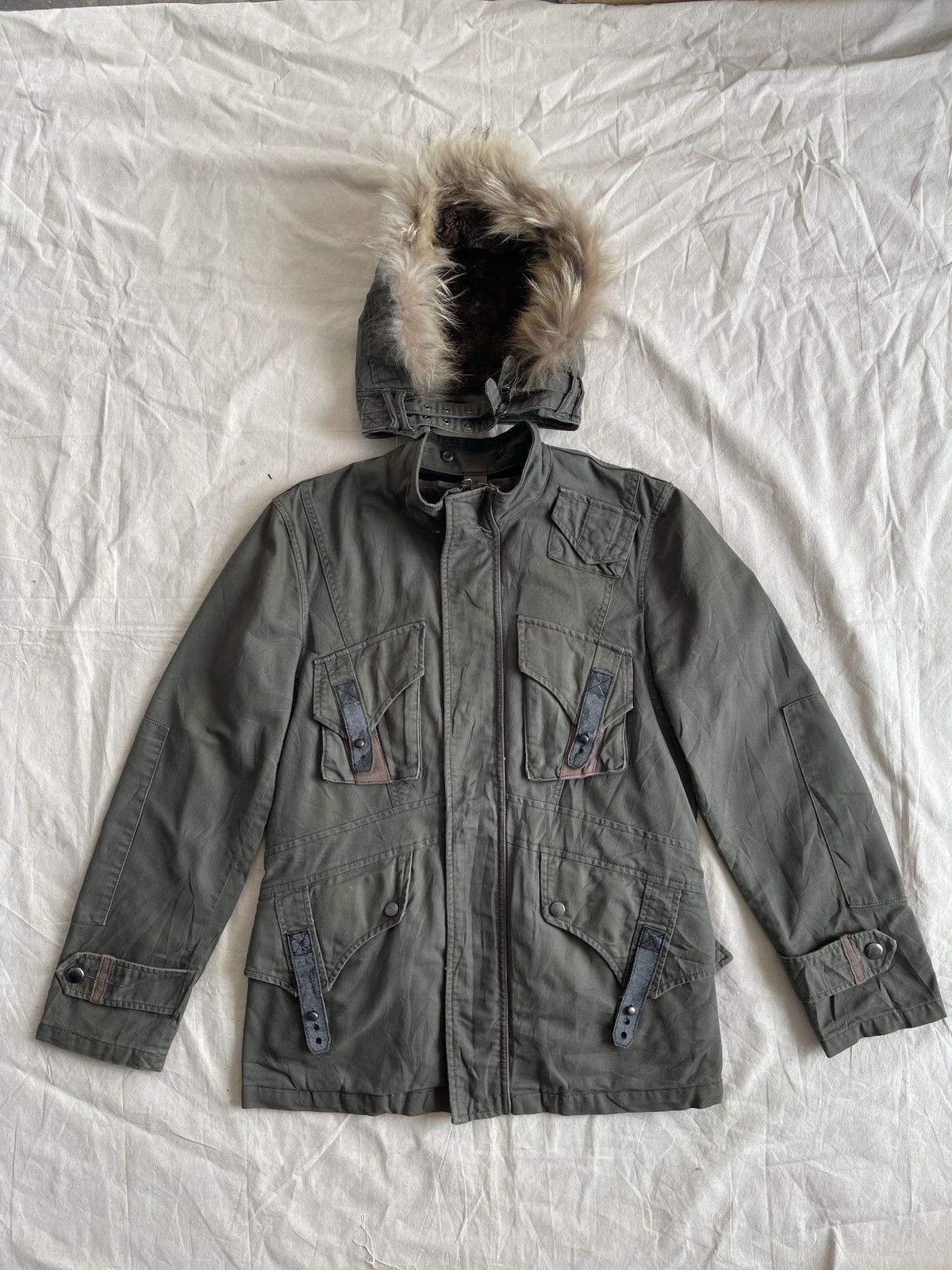image of Archival Clothing x Ppfm Vintage Ppfm Yellow Riot Military Style Jacket in Green (Size Medium)