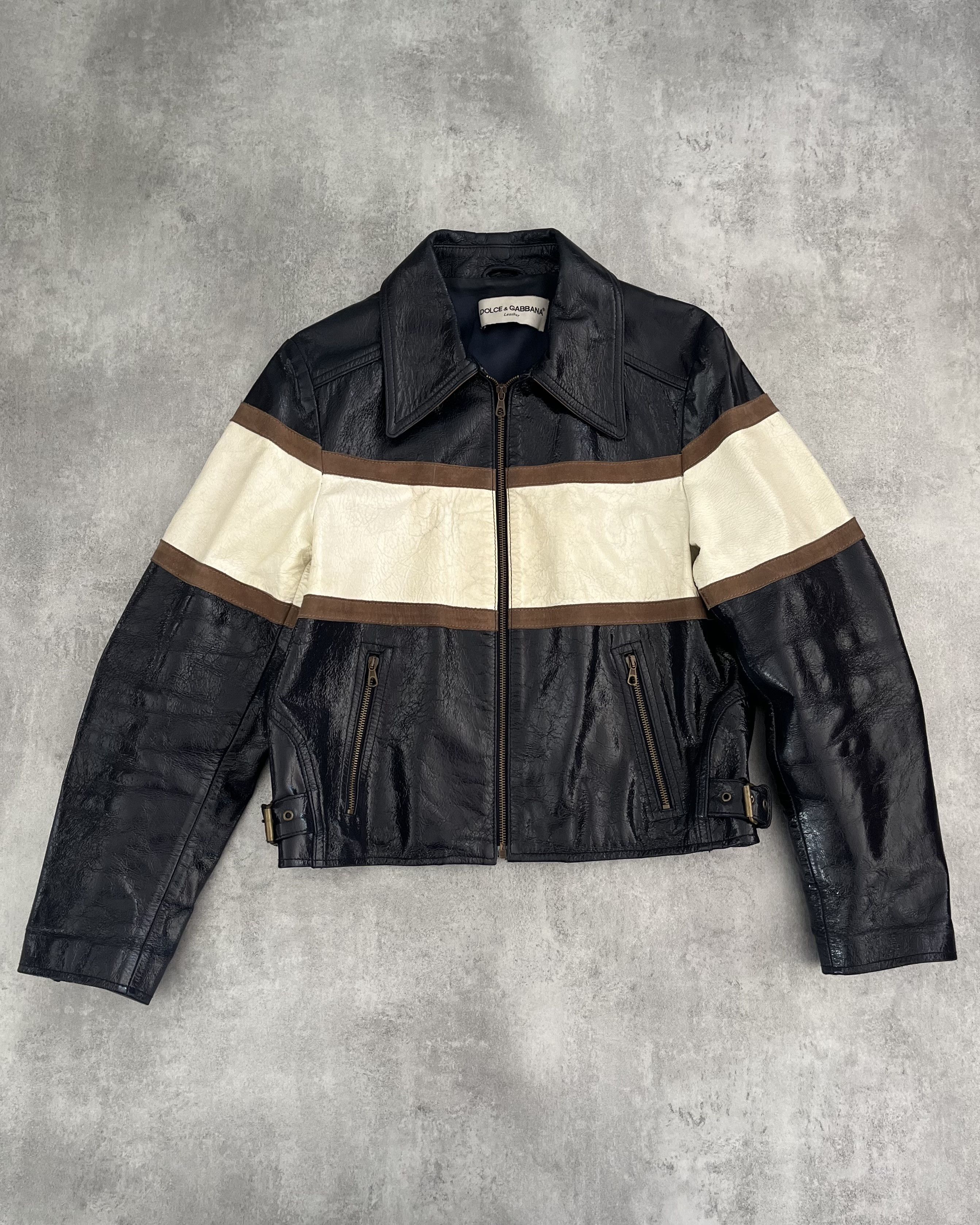 image of Archival Clothing x Dolce Gabbana Aw2002 Dolce & Gabbana Satin Pacific Leather Biker Jacket in Blac