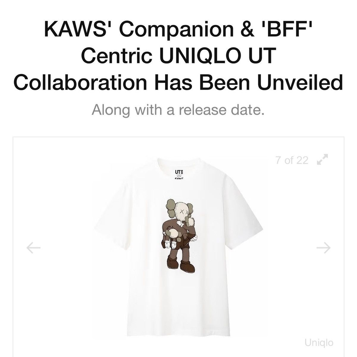 Kaws Uniqlo x kaws t shirt Size US M / EU 48-50 / 2 - 10 Thumbnail