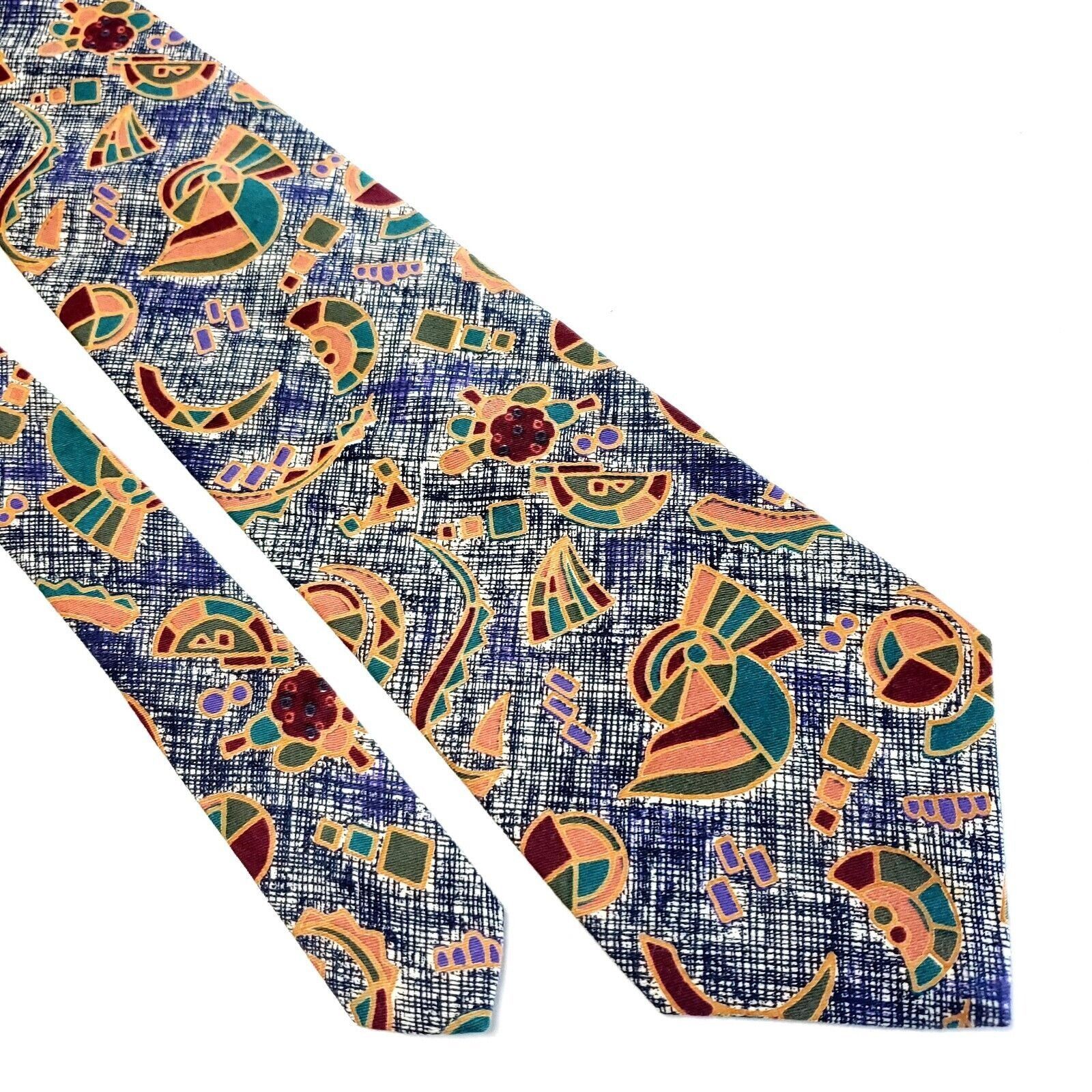 Designer Domani Blue Cotton Abstract Print Short Tie Size ONE SIZE - 1 Thumbnail