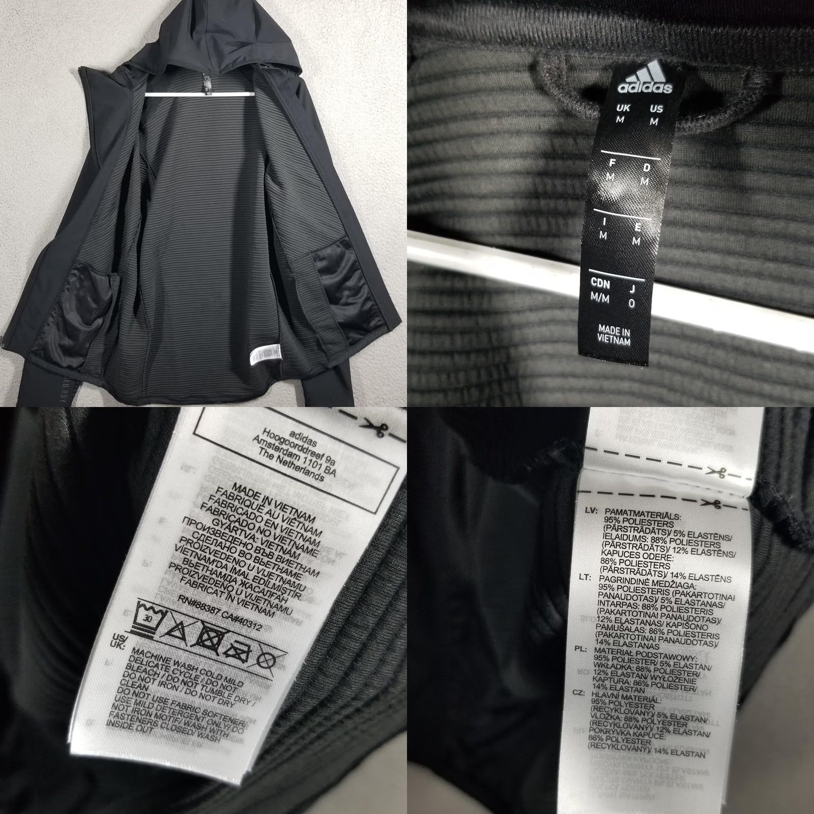 Adidas Adidas Jacket Mens M Black COLD.RDY Hooded Softshell Full Zip Running Pockets Size US M / EU 48-50 / 2 - 8 Thumbnail