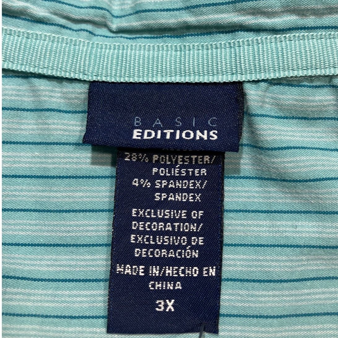 Basic Editions Basic Editions Retro Blue Striped Collared Relaxed Blouse 3X Size 3XL / US 20-22 - 6 Thumbnail