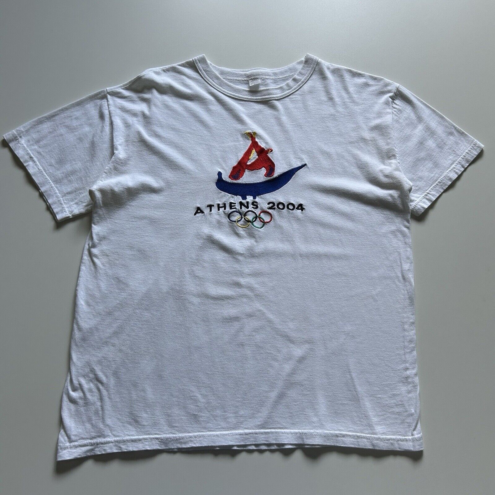 Vintage Y2K Athens Olympic Games 2004 T Shirt Medium Greece
