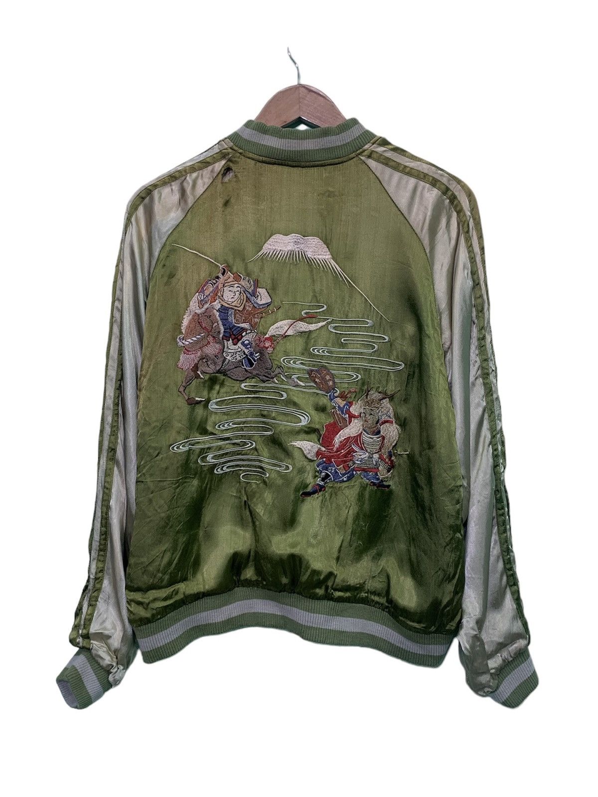 image of Sukajan Souvenir Jacket Vintage Japanese Clasic Script Sukajan Revisable Jacket in Green (Size Medi