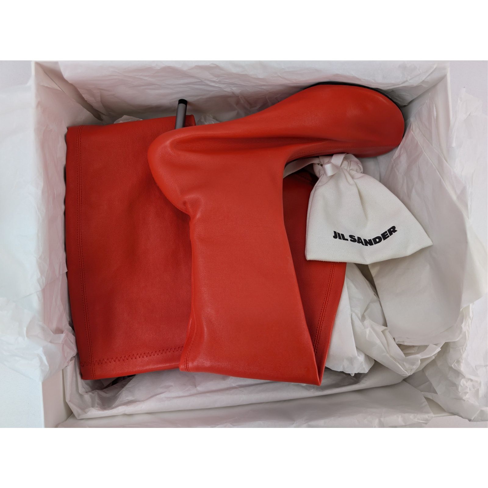 Jil Sander o1rshd1 Women's Nappa Stretch Leather High Boots in Poppy Size US 9 / IT 39 - 19 Thumbnail