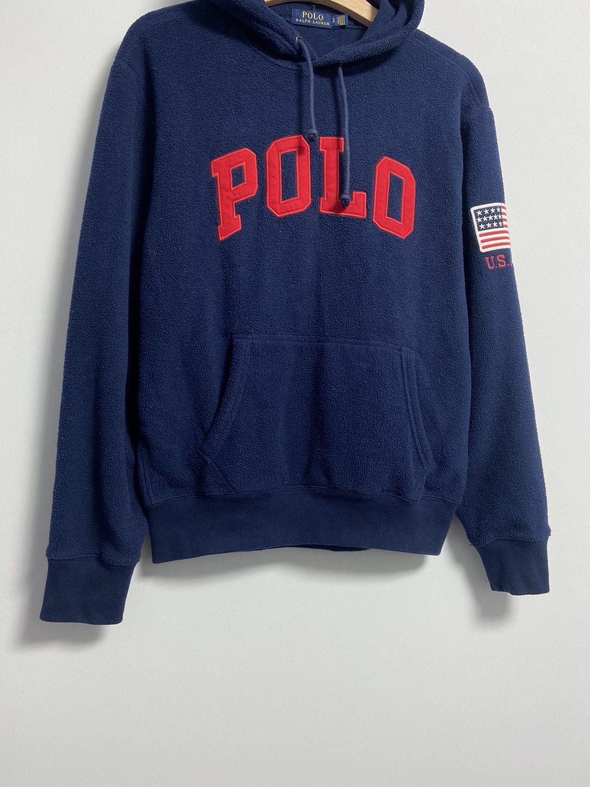 Vintage Polo Ralph Lauren Pullover Fleece Hoodie USA Flag Patch Size US S / EU 44-46 / 1 - 3 Thumbnail
