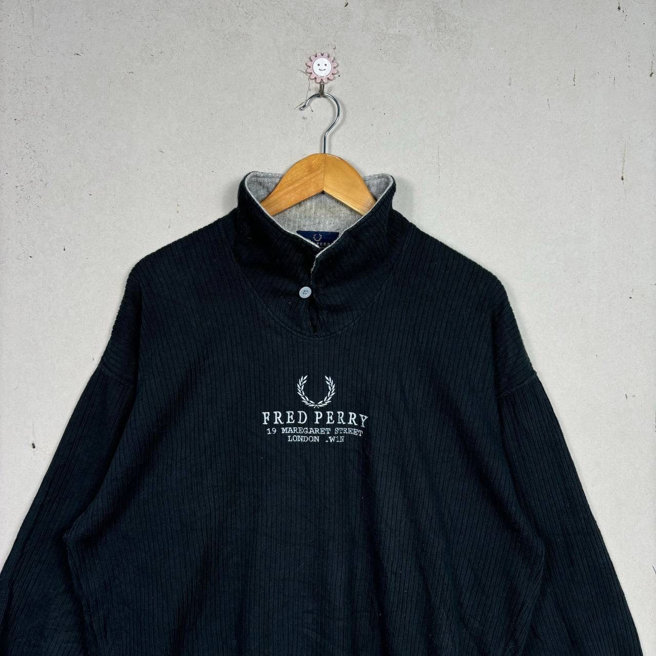 Fred Perry Vintage Fred Perry Navy Ribbed Button Mock Neck Sweatshirt Size US L / EU 52-54 / 3 - 3 Thumbnail
