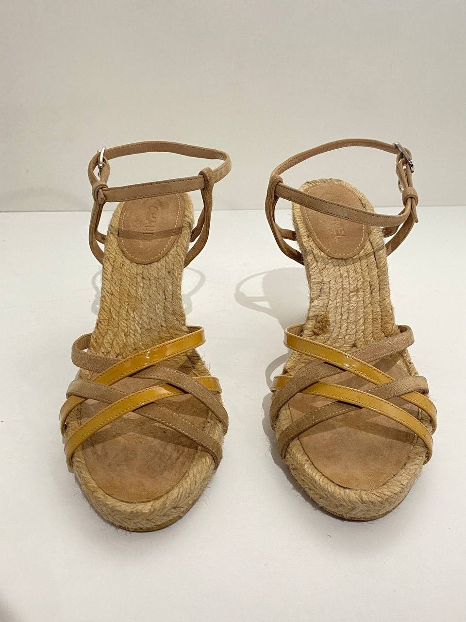 Chanel CHANEL Coco Mark Suede Espadrilles Heel Sandals Mules Shoes Size US 8.5 / IT 38.5 - 7 Thumbnail