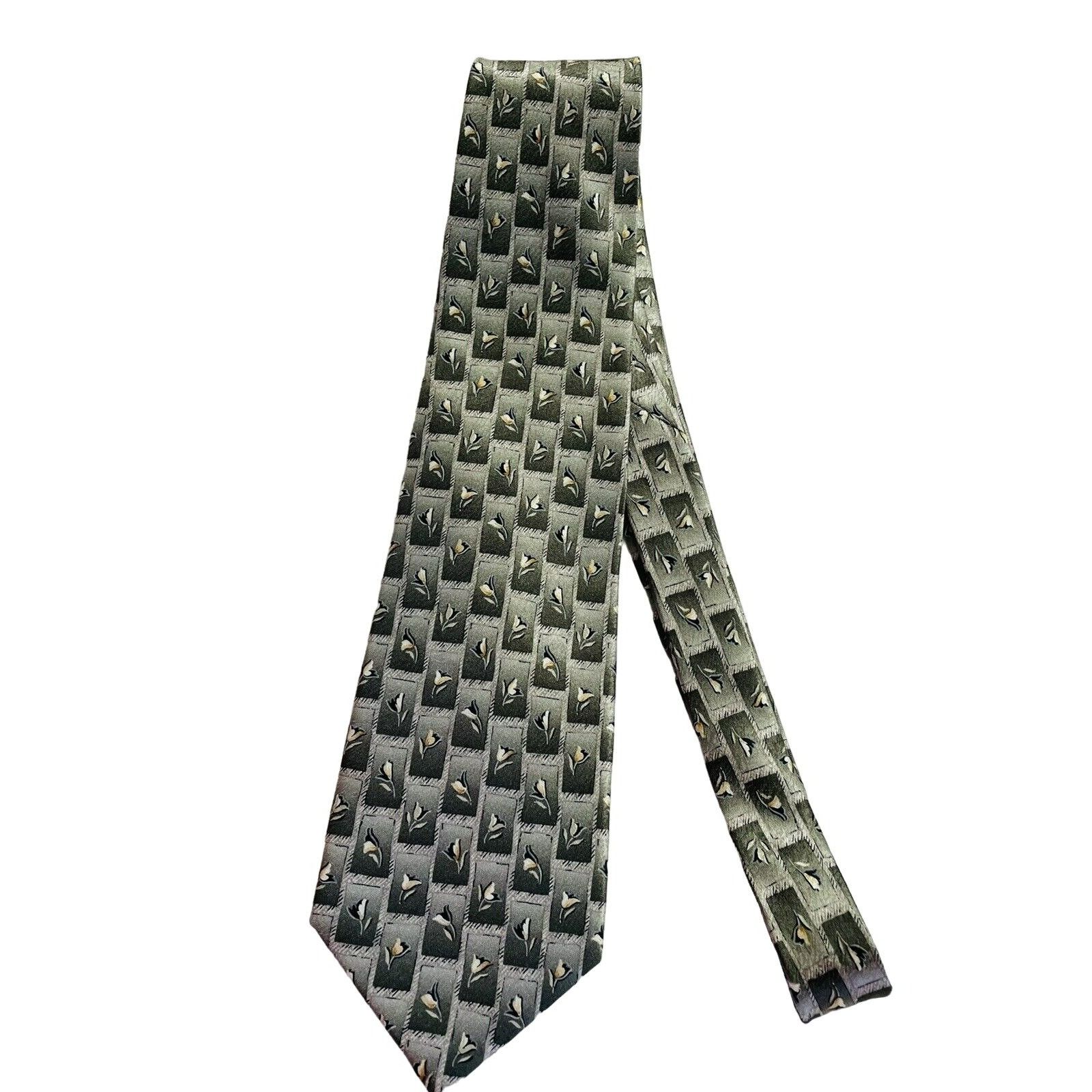 Pierre Cardin Pierre Cardin Men's Tie Tan Green White Floral Silk Tie 60” Size ONE SIZE - 5 Thumbnail