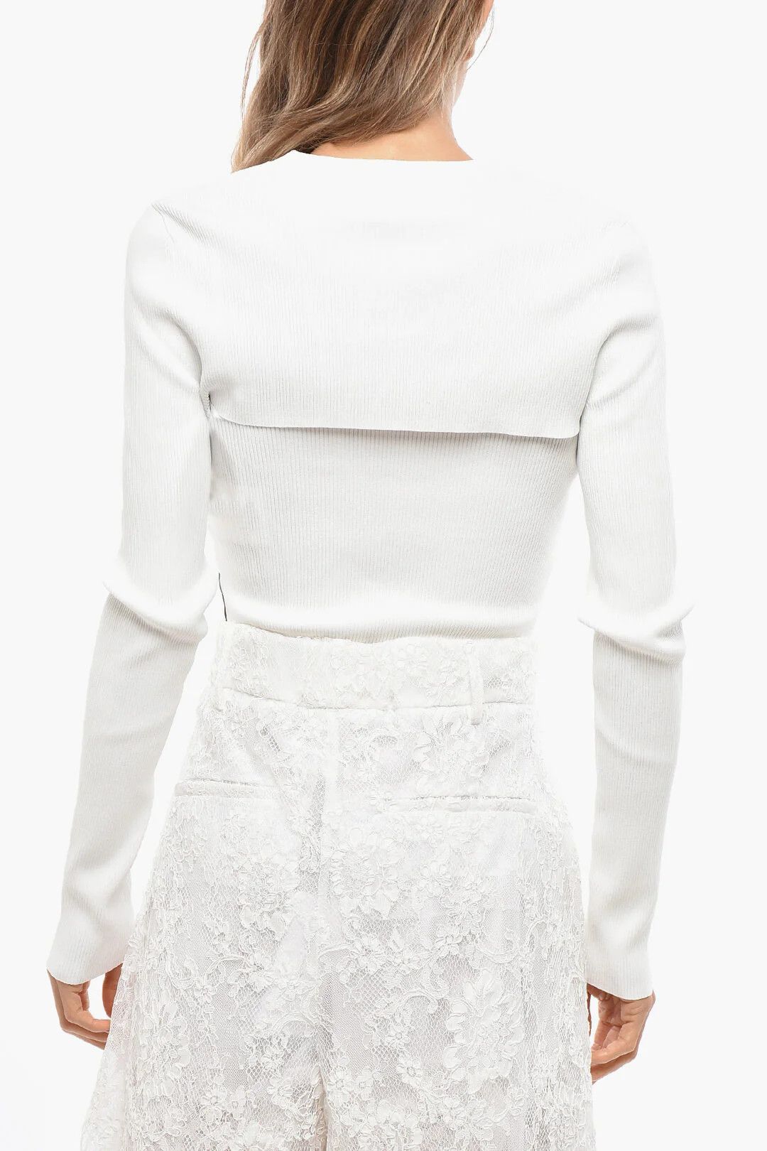 Alexander Wang og1mm0426 Ribbed Crop Cardigan in White Size M / US 6-8 / IT 42-44 - 4 Thumbnail