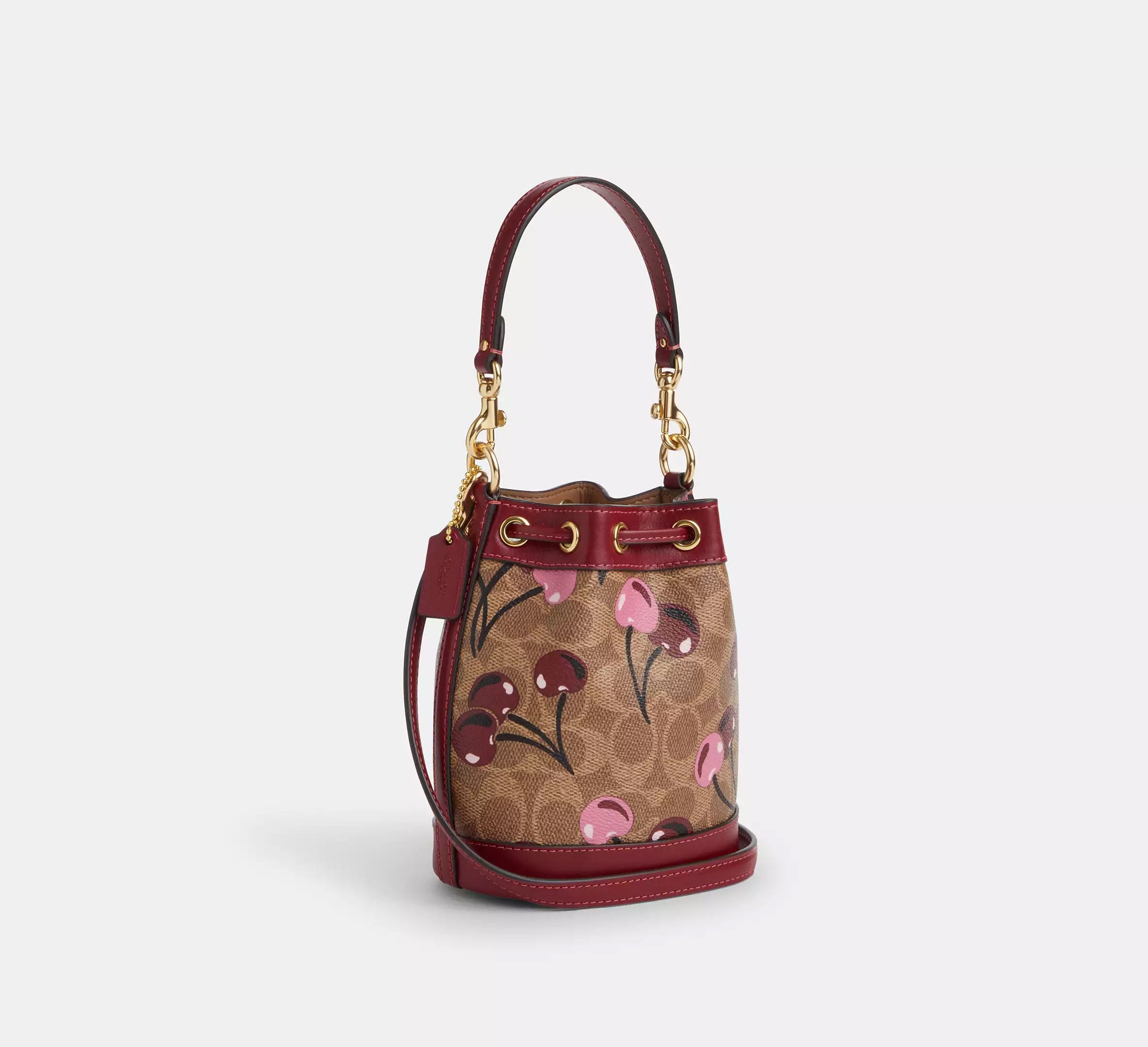 Coach 🍒 Mini Bucket Bag In Signature Canvas With Cherry CY738 Size ONE SIZE - 11 Thumbnail